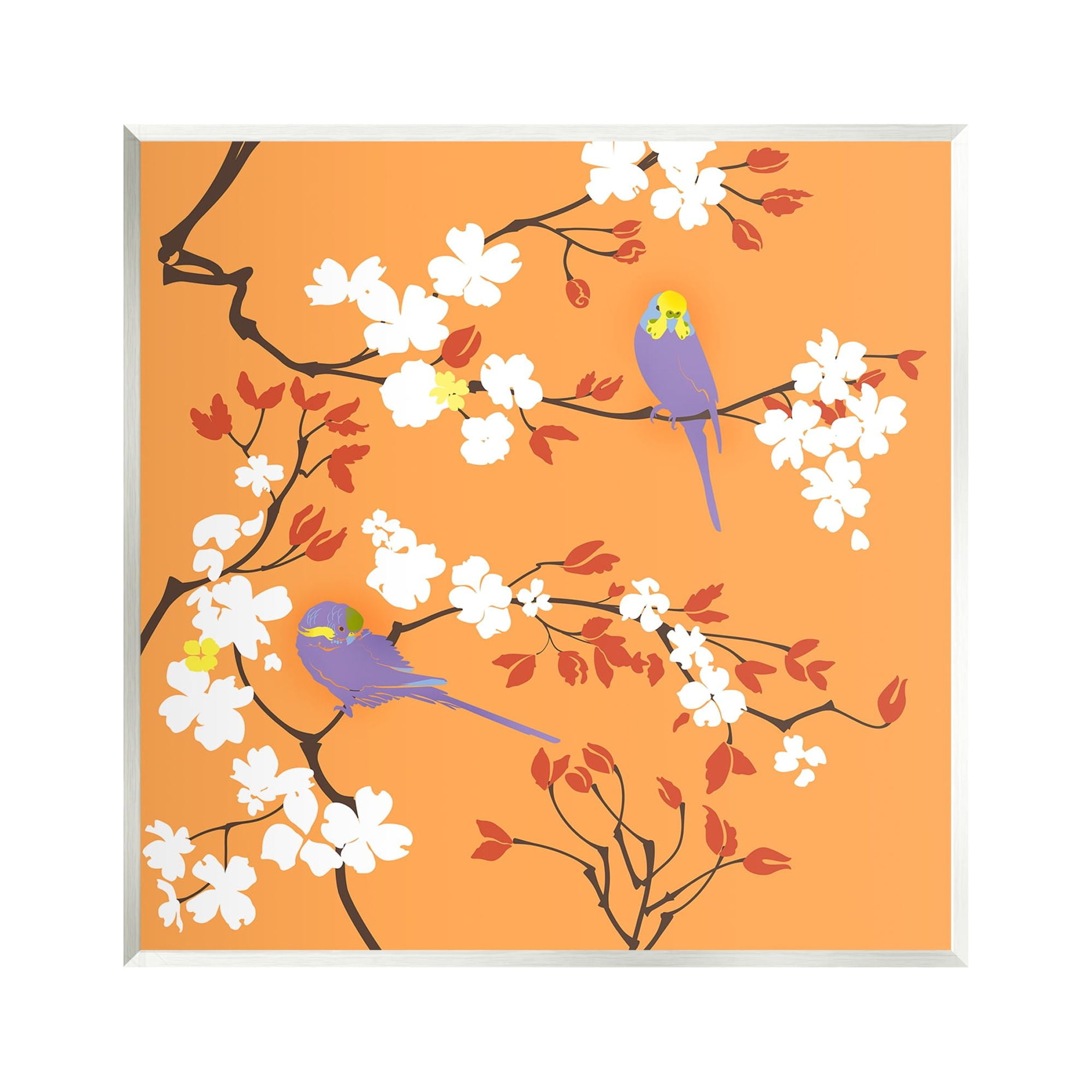 Stupell Industries Parakeets on Orange Animals & Insects Painting Unframed Art Print Wall Art, 12 x 12