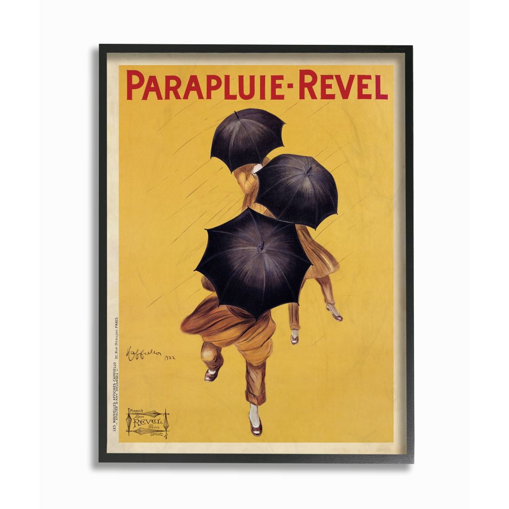 Stupell Industries Parapluie-Revel Vintage Poster Yellow Design Framed Wall Art by Marcello Dudovich, 11" x 14", Black Framed