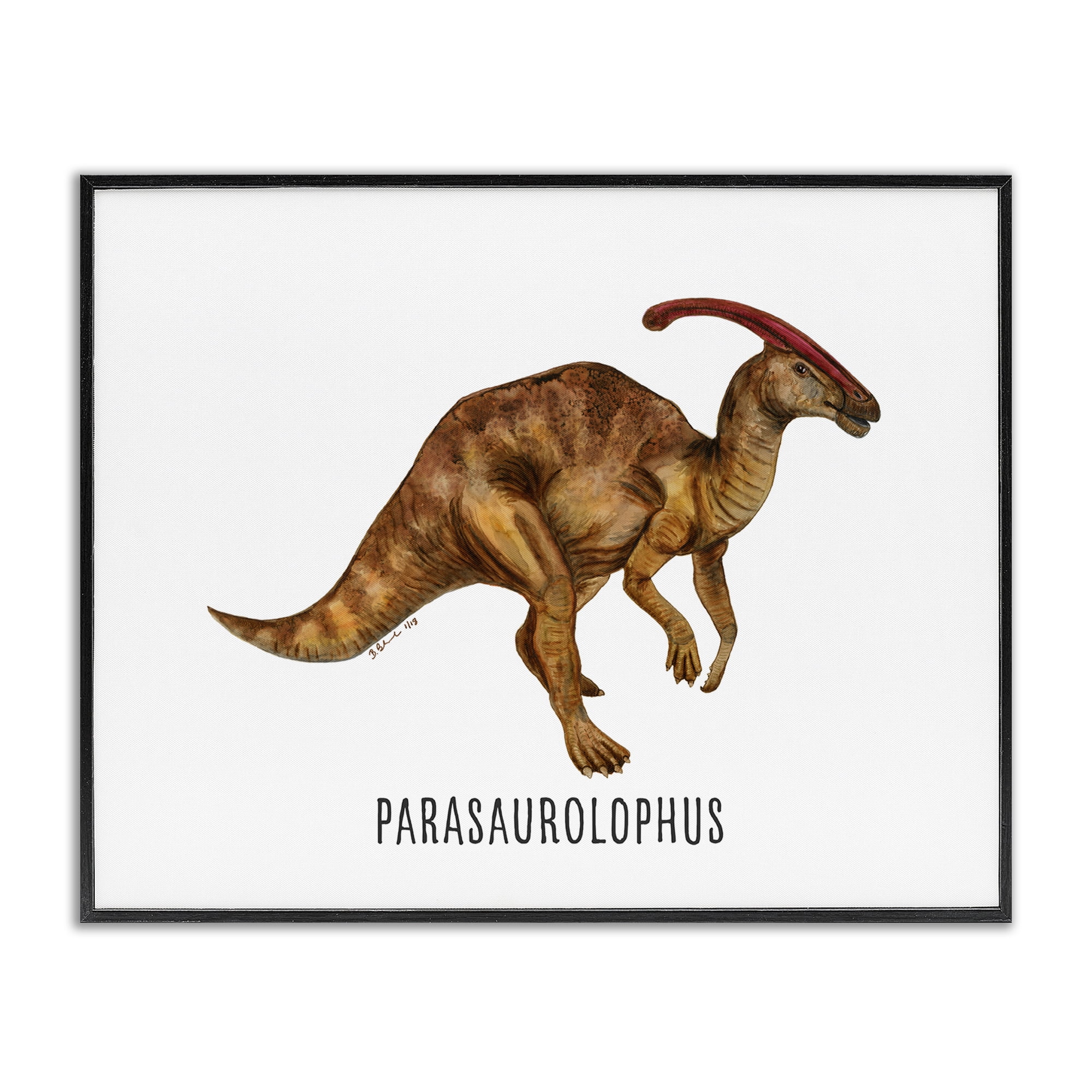 Stupell Industries Parasaurolophus Dinosaur Learning Animals Painting Black Framed Art Print Wall Art, 20 x 16