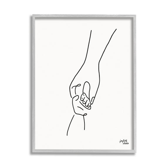 Stupell Industries Parent & Child Holding Hands Family Line Doodle Graphic Art Gray Framed Art Print Wall Art, Design by Jess Baskin