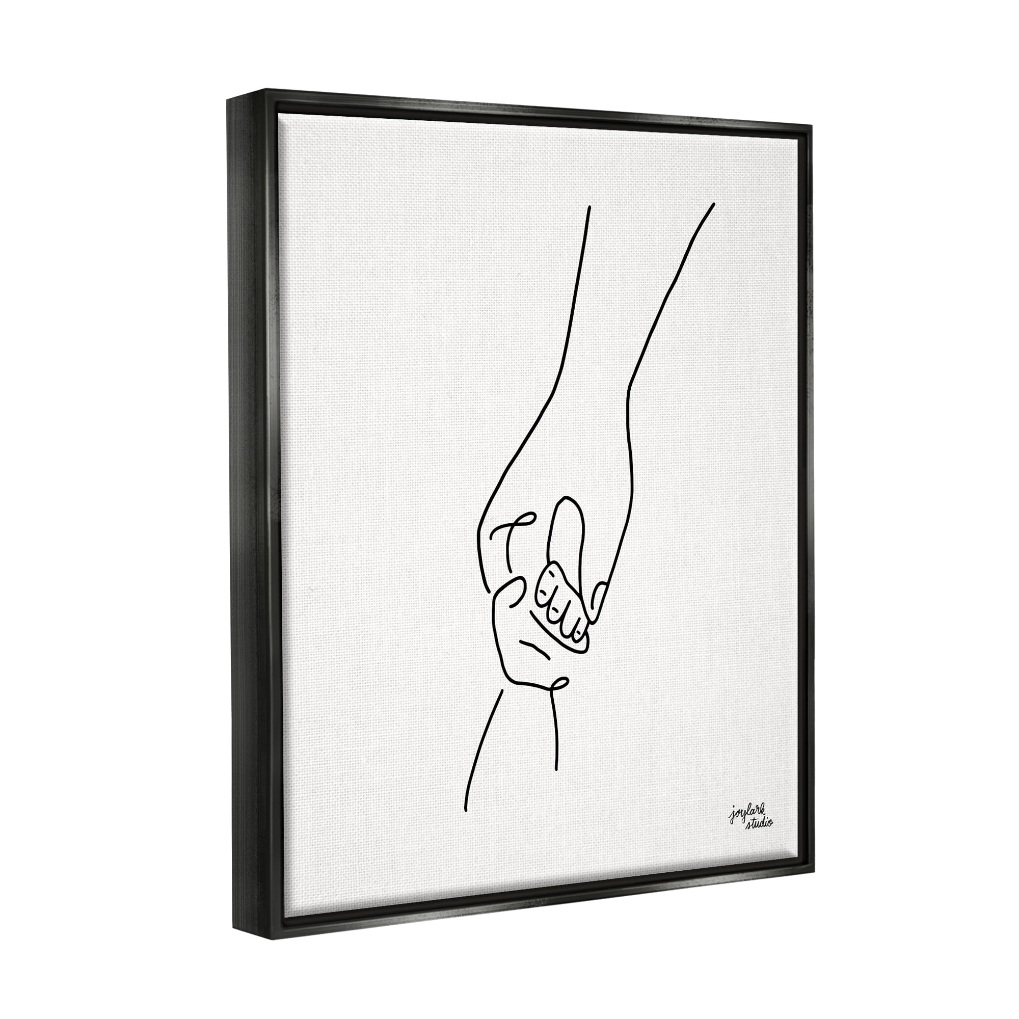 Stupell Industries Parent & Child Holding Hands Family Line Doodle Graphic Art Jet Black Floating Framed Canvas Print Wall Art, Design by Jess Baskin
