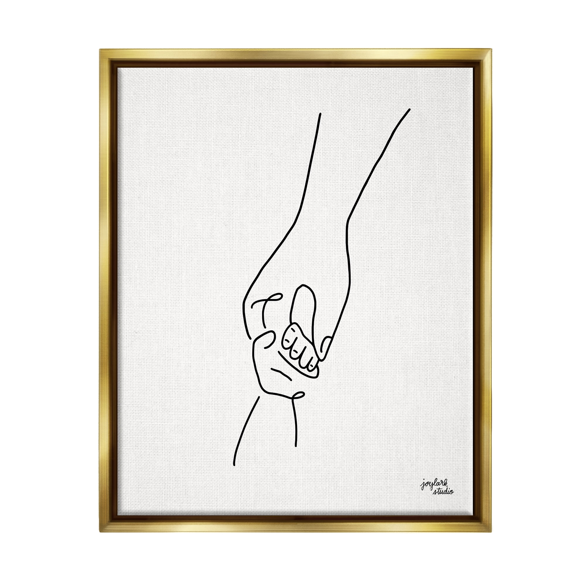Stupell Industries Parent & Child Holding Hands Family Line Doodle Graphic Art Metallic Gold Floating Framed Canvas Print Wall Art, Design by Jess Baskin
