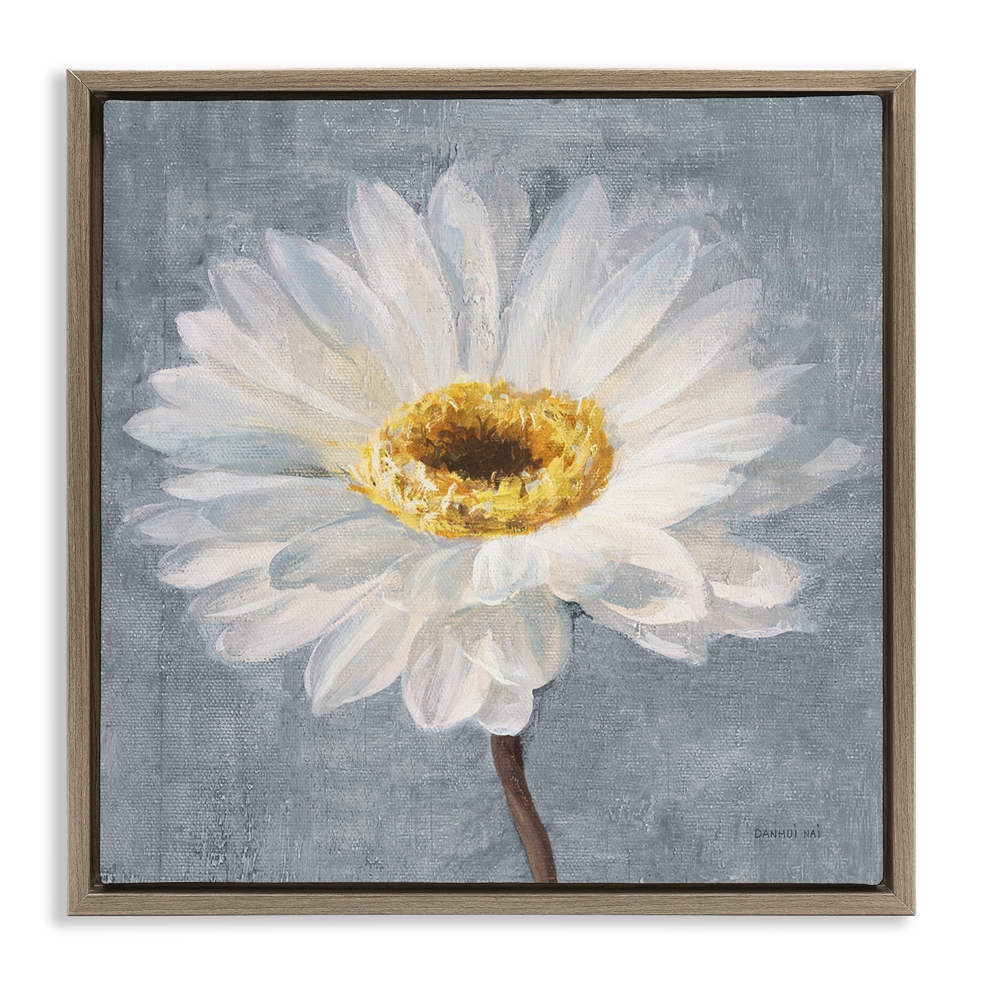 Stupell Industries Paris Blossom on Grey Plants & Flowers Painting Brown Floater Framed Canvas Art Print Wall Art, 25 x 25