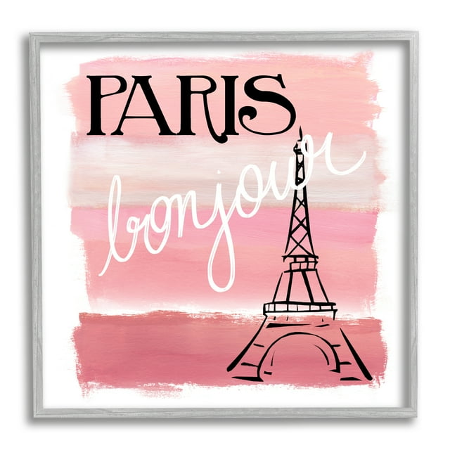 Stupell Industries Paris Bonjour French Eiffel Tower Abstract Pink Stripes, 12 x 12, Design by Nan
