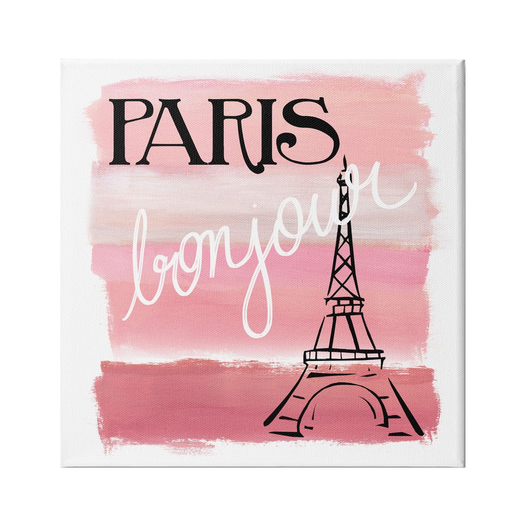 Stupell Industries Paris Bonjour French Eiffel Tower Abstract Pink Stripes, 17 x 17, Design by Nan
