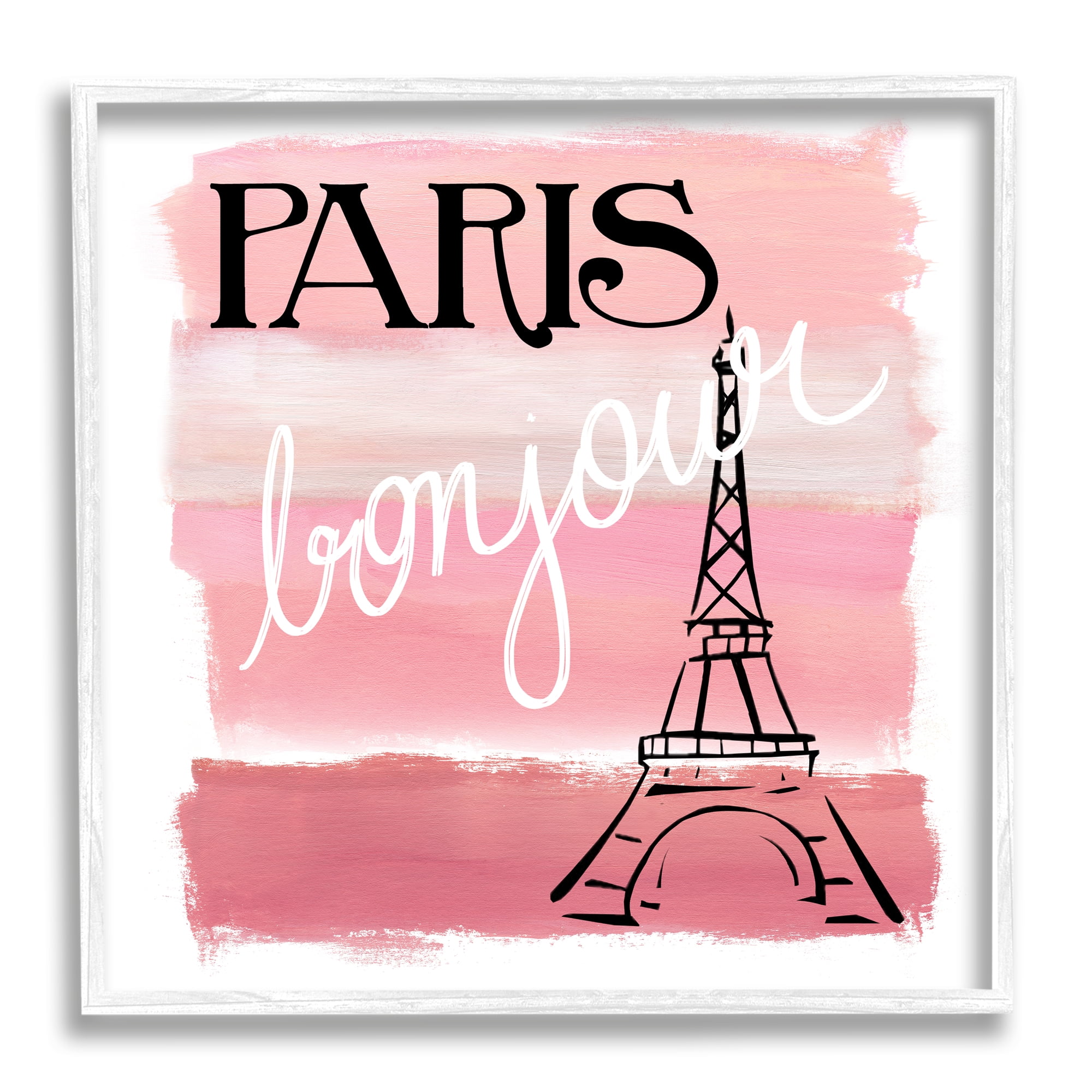 Stupell Industries Paris Bonjour French Eiffel Tower Abstract Pink Stripes, 24 x 24, Design by Nan