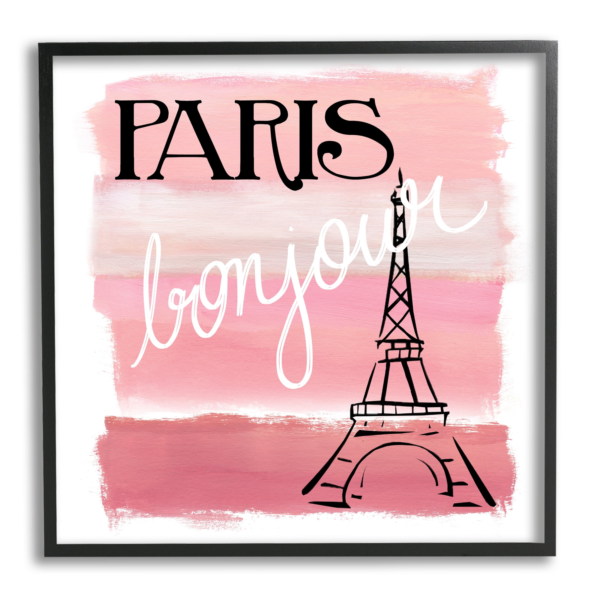 Stupell Industries Paris Bonjour French Eiffel Tower Abstract Pink Stripes, 24 x 24, Design by Nan