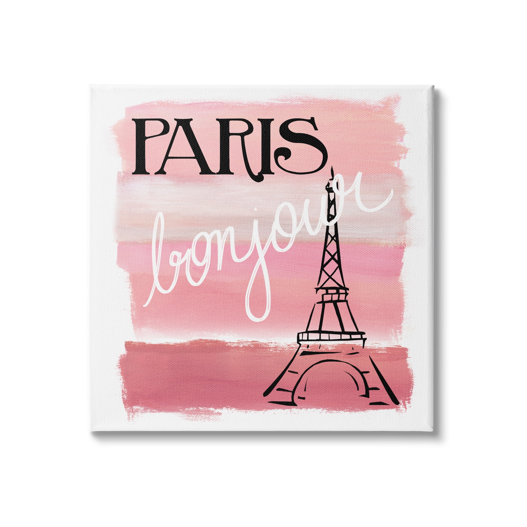 Stupell Industries Paris Bonjour French Eiffel Tower Abstract Pink Stripes, 30 x 30, Design by Nan