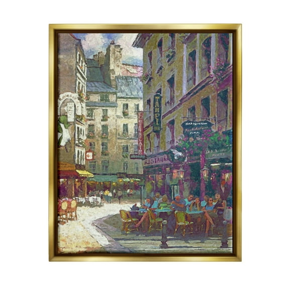 Stupell Industries Paris Cafe Street Town & City Painting Gold Floater Framed Canvas Art Print Wall Art, 25 x 31