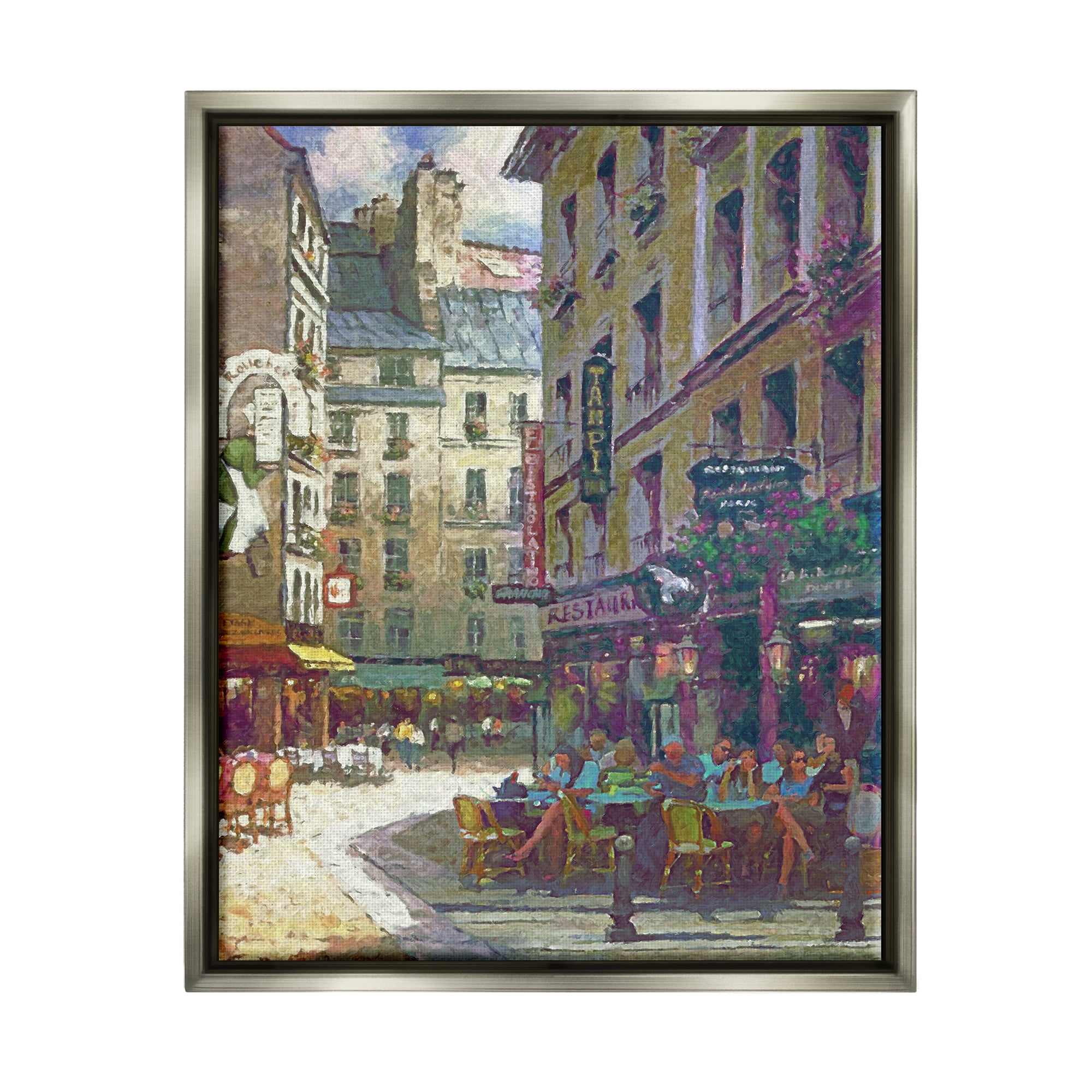 Stupell Industries Paris Cafe Street Town & City Painting Gray Floater Framed Canvas Art Print Wall Art, 17 x 21