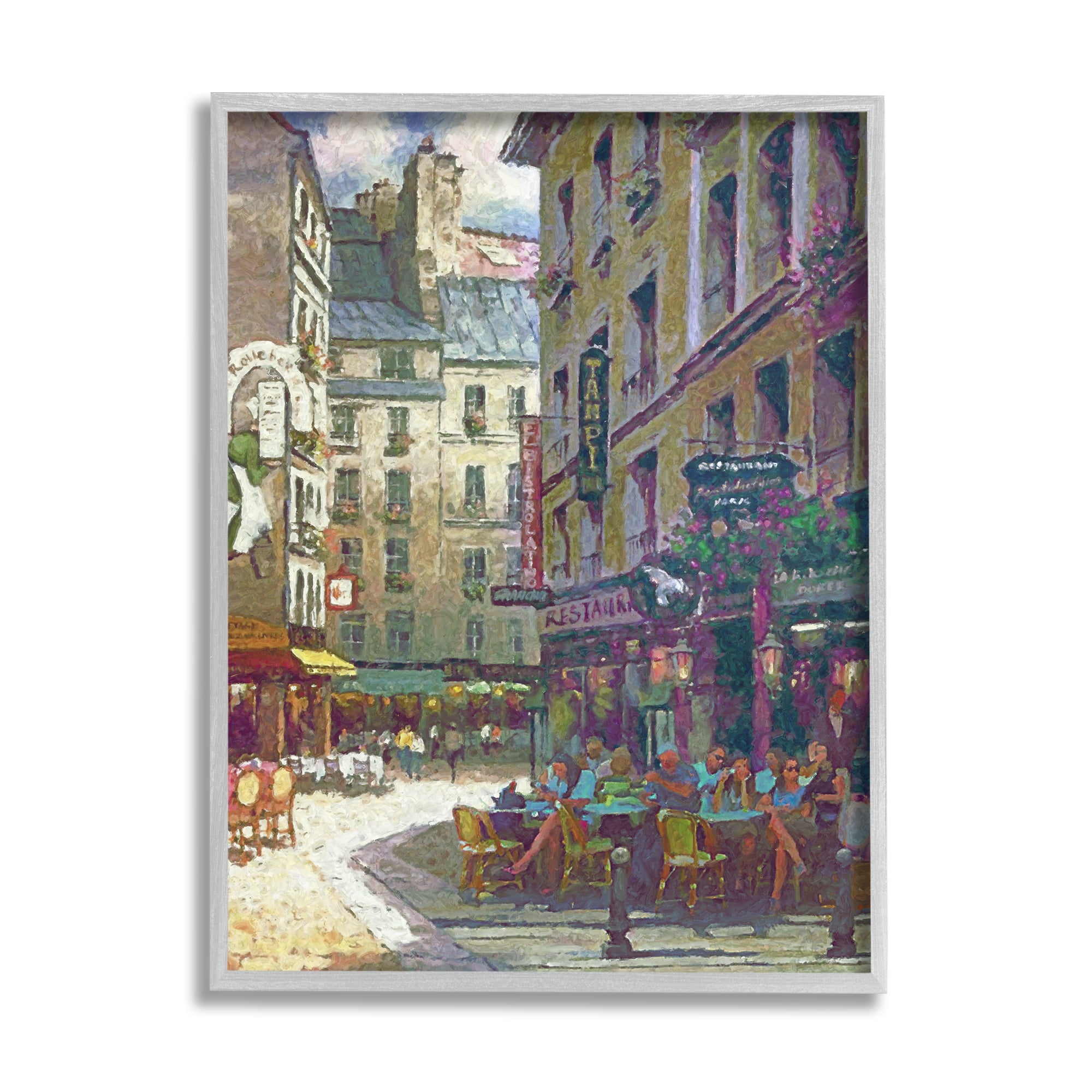 Stupell Industries Paris Cafe Street Town & City Painting Gray Framed Art Print Wall Art, 11 x 14