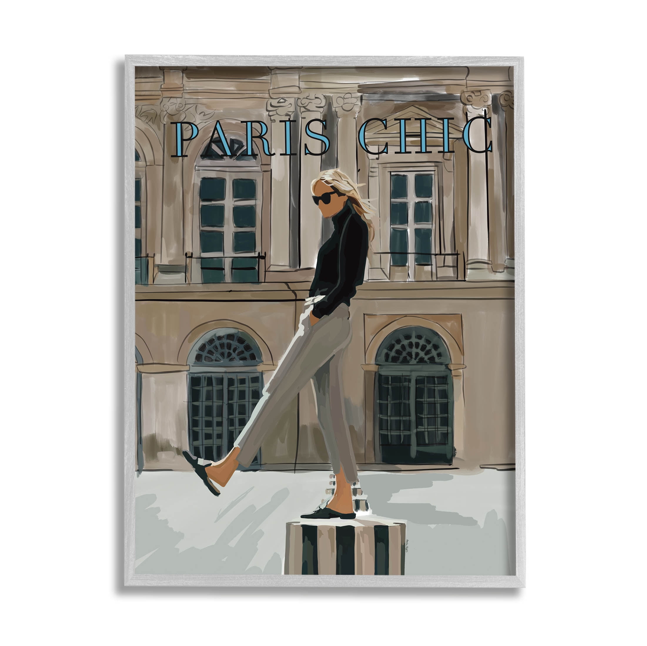 Stupell Industries Paris Chic Trendy Woman Architecture Graphic Art Gray Framed Art Print Wall Art, Design by Amelia Noyes