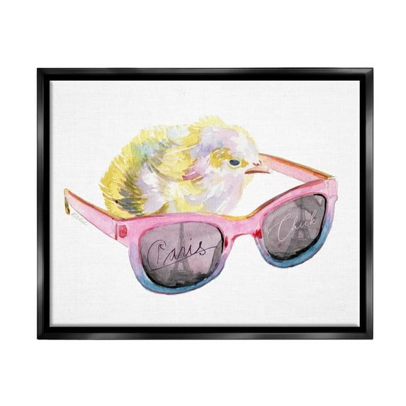 Stupell Industries Paris Chick Glam Pink Sunglasses Fashion Animal Painting Jet Black Floating Framed Canvas Print Wall Art, Design by Jennifer Redstreake