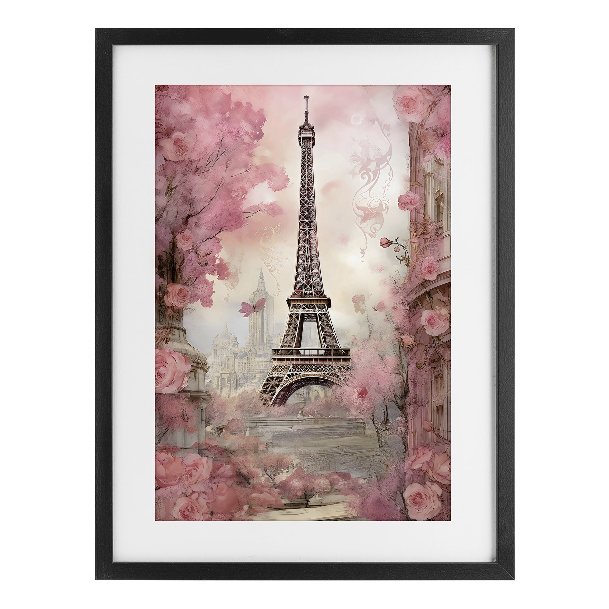 Stupell Industries Paris City View in Bloom Black Framed Print Under Glass, design by Creative Studio