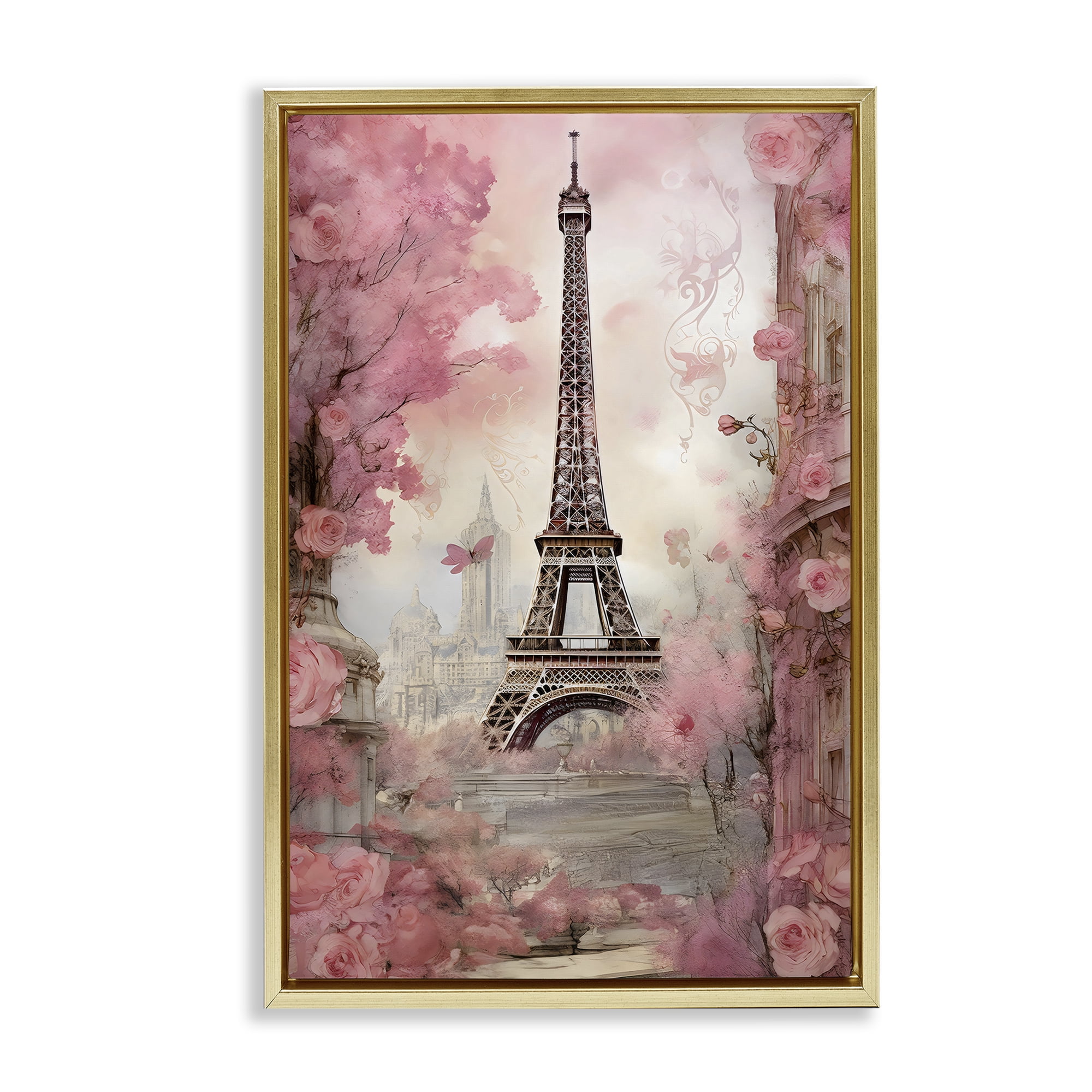 Stupell Industries Paris City View in Bloom Gold Framed Floater Canvas Wall Art, design by Creative Studio