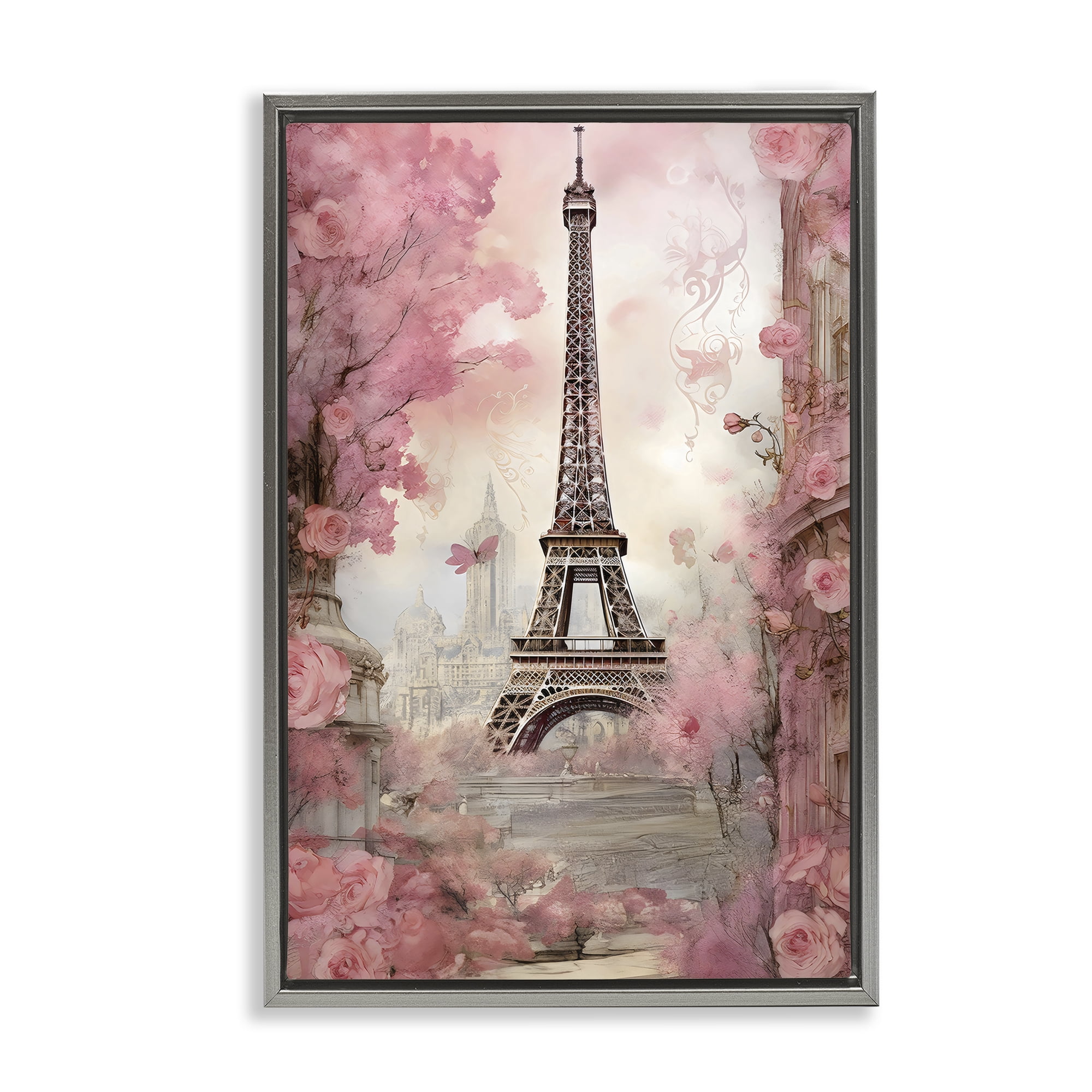 Stupell Industries Paris City View in Bloom Gray Framed Floater Canvas Wall Art, design by Creative Studio