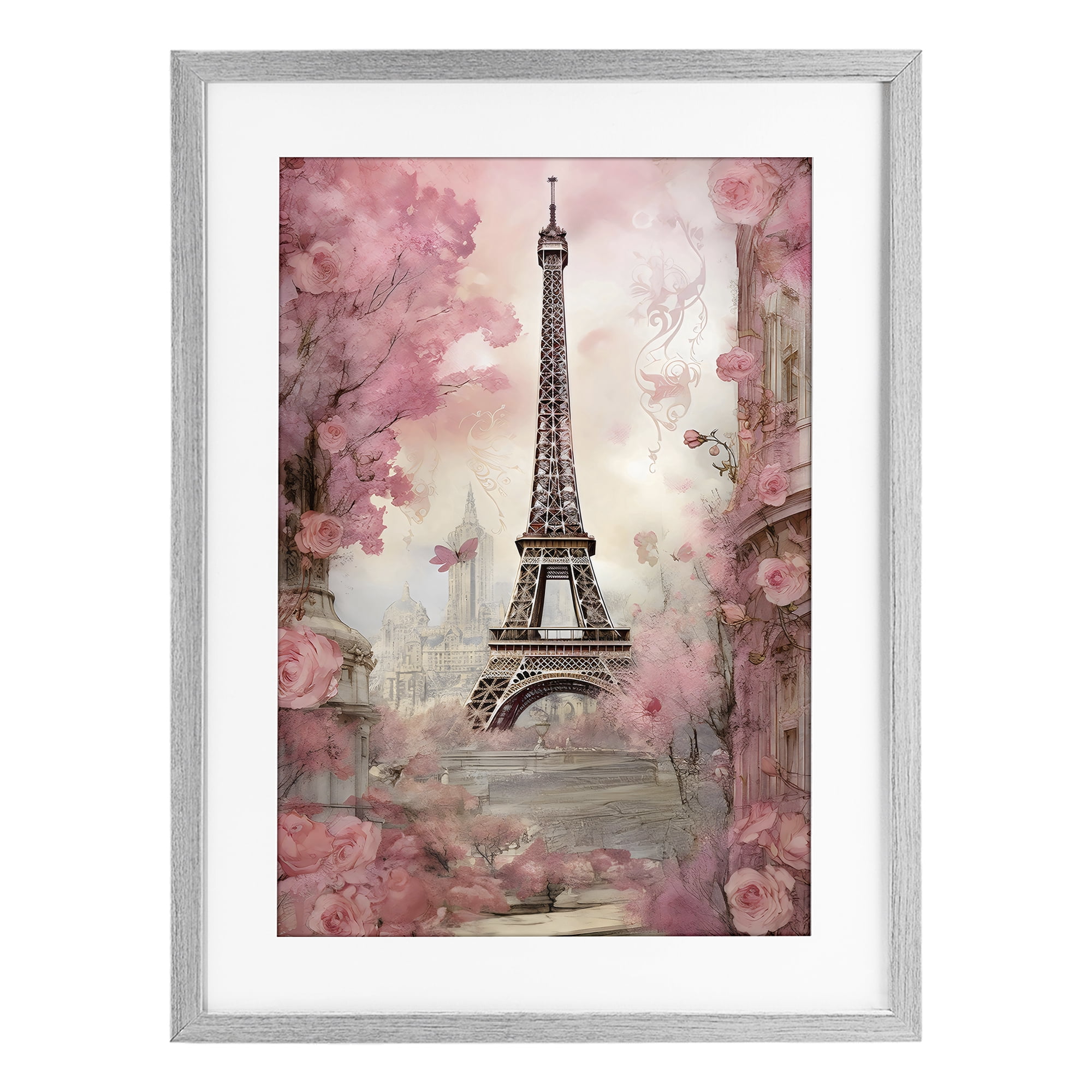 Stupell Industries Paris City View in Bloom Gray Framed Print Under Glass, design by Creative Studio