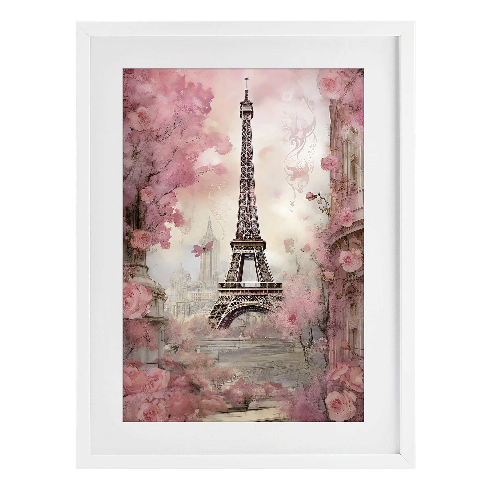 Stupell Industries Paris City View in Bloom White Framed Print Under Glass, design by Creative Studio