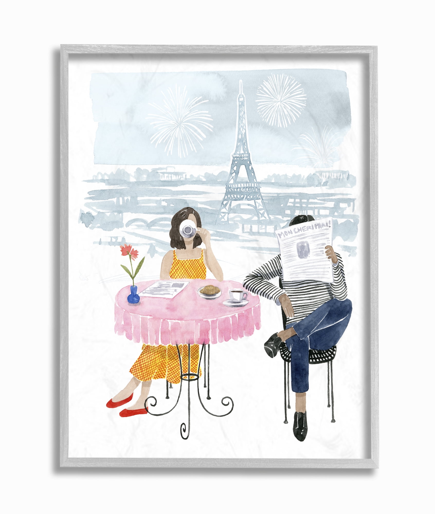 Stupell Industries Paris Coffee Café Pink Blue Watercolor Painting Framed Wall Art by Grace Popp