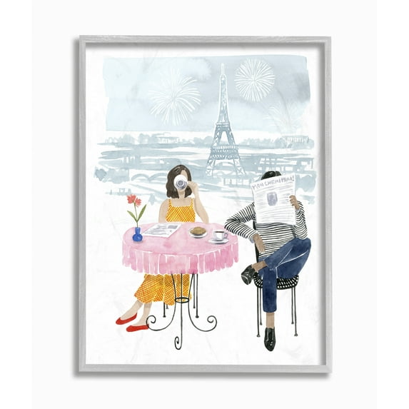 Stupell Industries Paris Coffee Café Pink Blue Watercolor Painting Framed Wall Art by Grace Popp