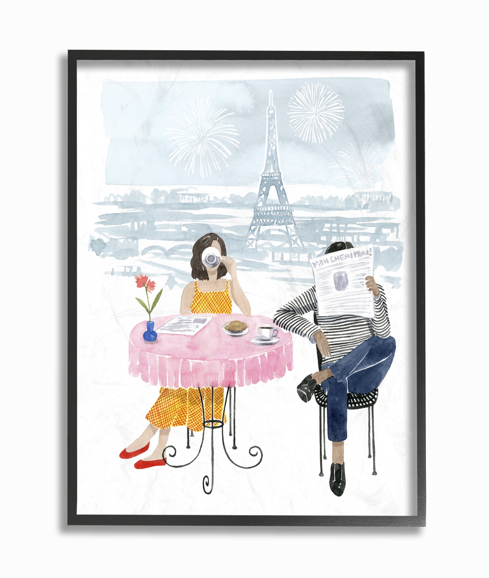 Stupell Industries Paris Coffee Café Pink Blue Watercolor Painting Framed Wall Art by Grace Popp