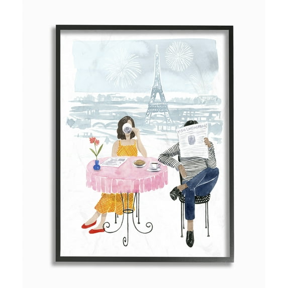 Stupell Industries Paris Coffee Café Pink Blue Watercolor Painting Framed Wall Art by Grace Popp
