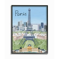 Stupell Industries Paris Colorful Landmarks French City European Architecture Framed Wall Art Design by Carla Daly, 24" x 30", Black Framed