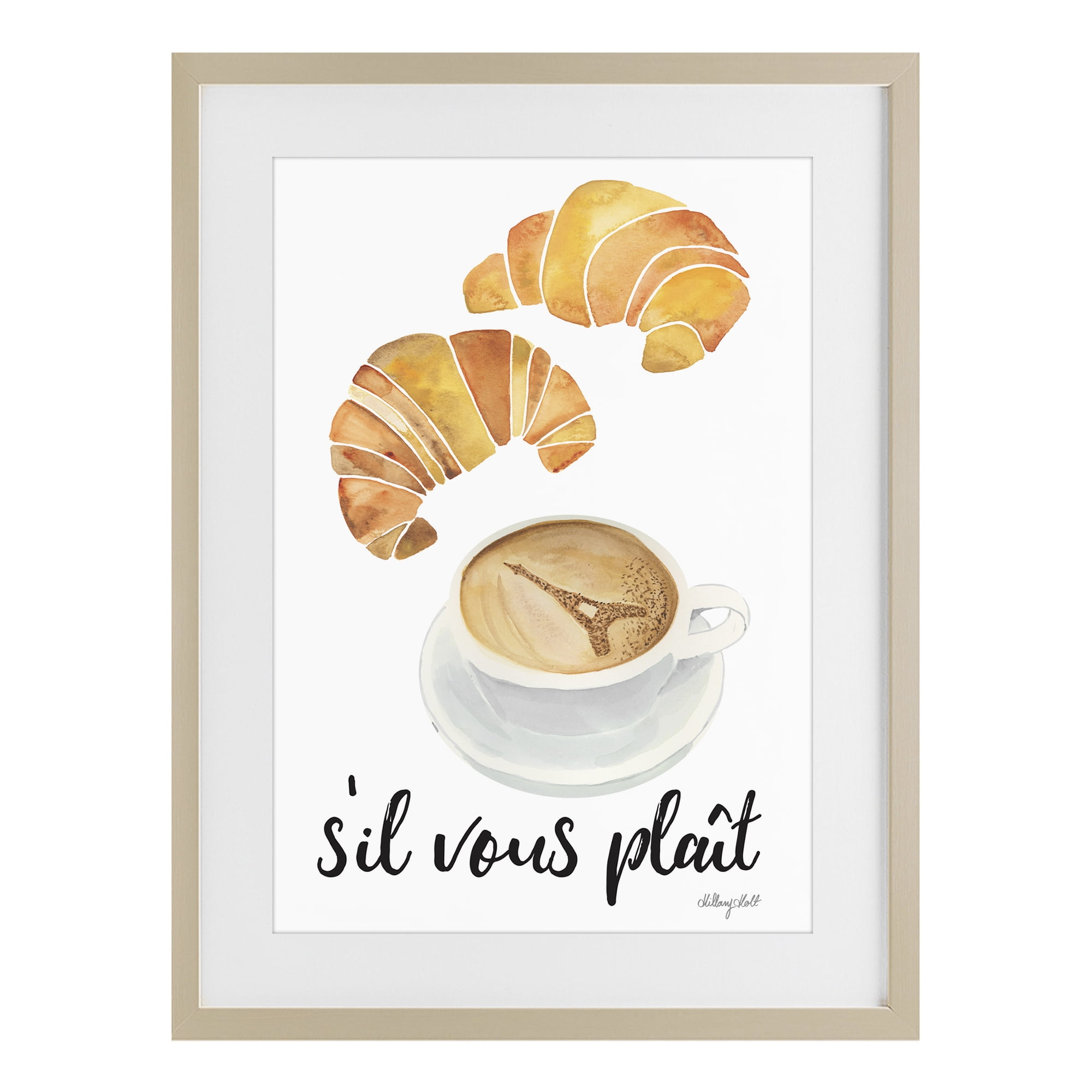 Stupell Industries Paris Croissant and Coffee Birch Framed Print Under Glass, design by Hillary Holt