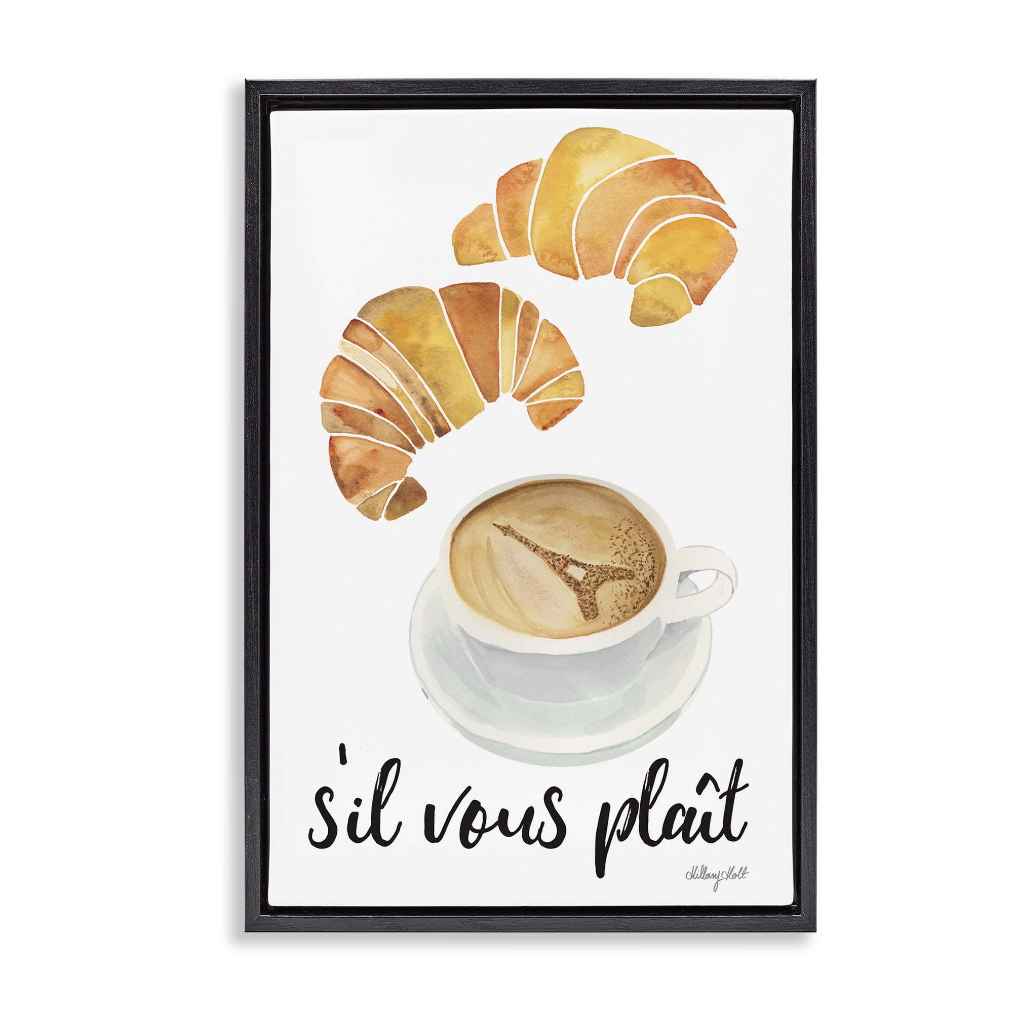 Stupell Industries Paris Croissant and Coffee Black Framed Floater Canvas Wall Art, design by Hillary Holt