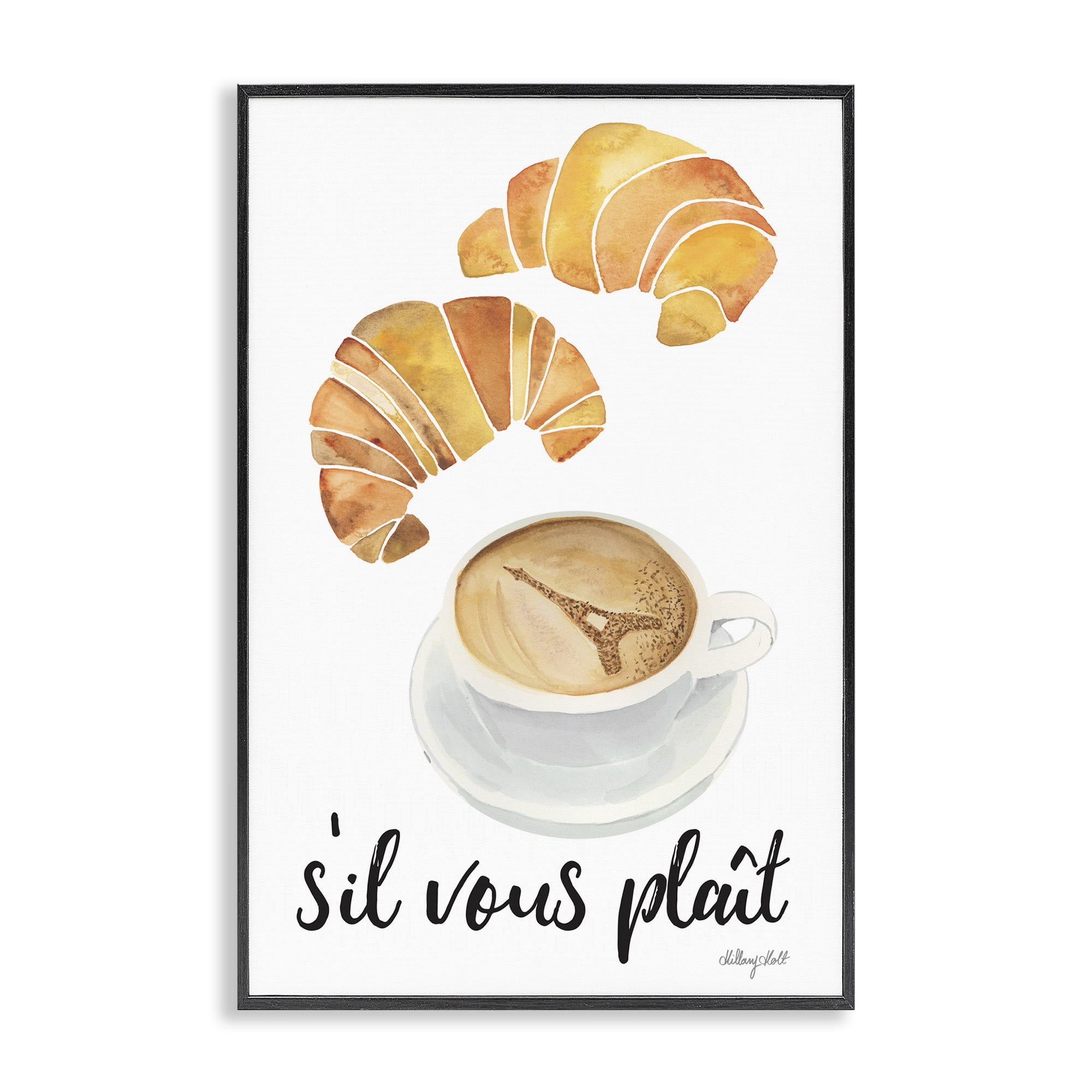 Stupell Industries Paris Croissant and Coffee Black Framed Giclee Art, design by Hillary Holt