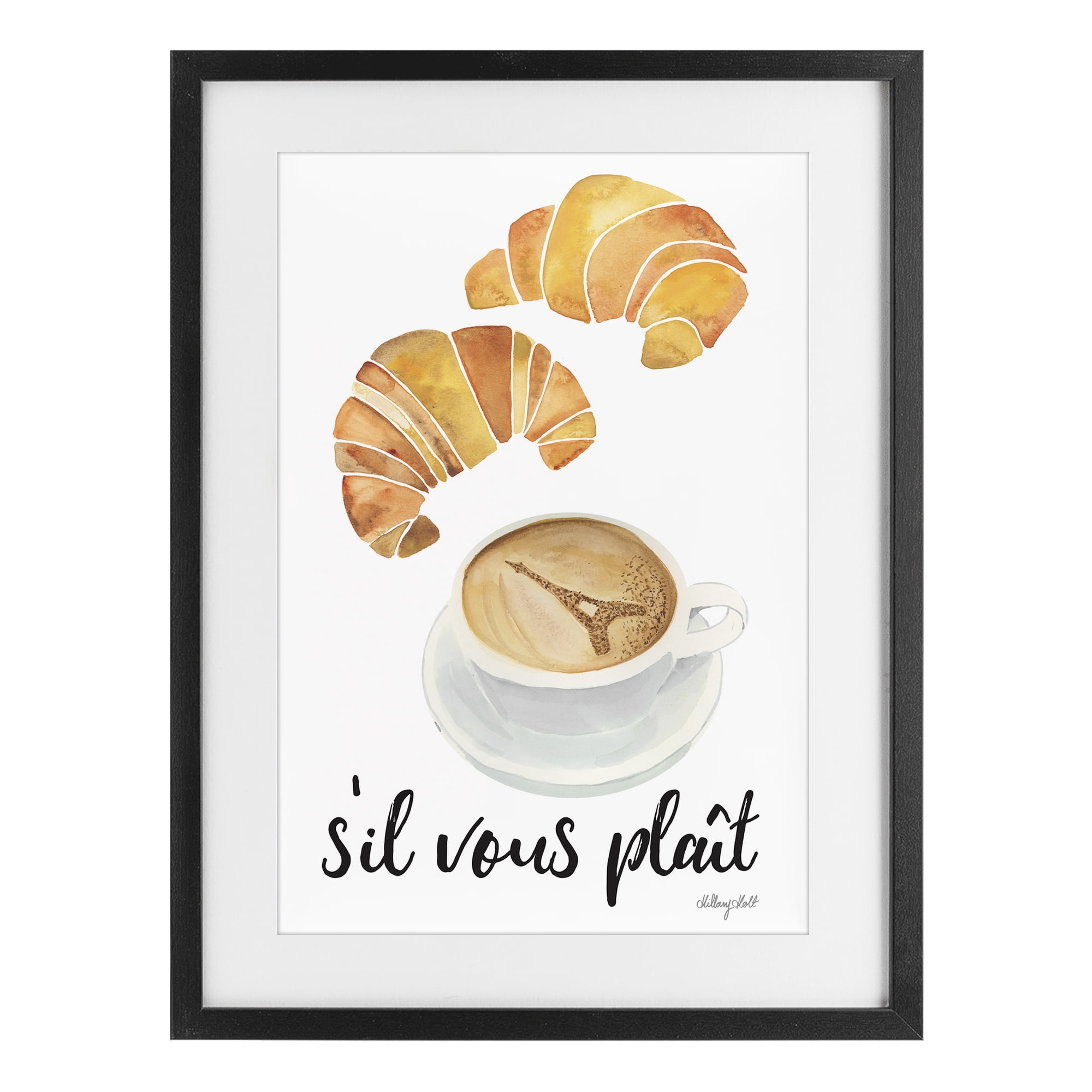 Stupell Industries Paris Croissant and Coffee Black Framed Print Under Glass, design by Hillary Holt