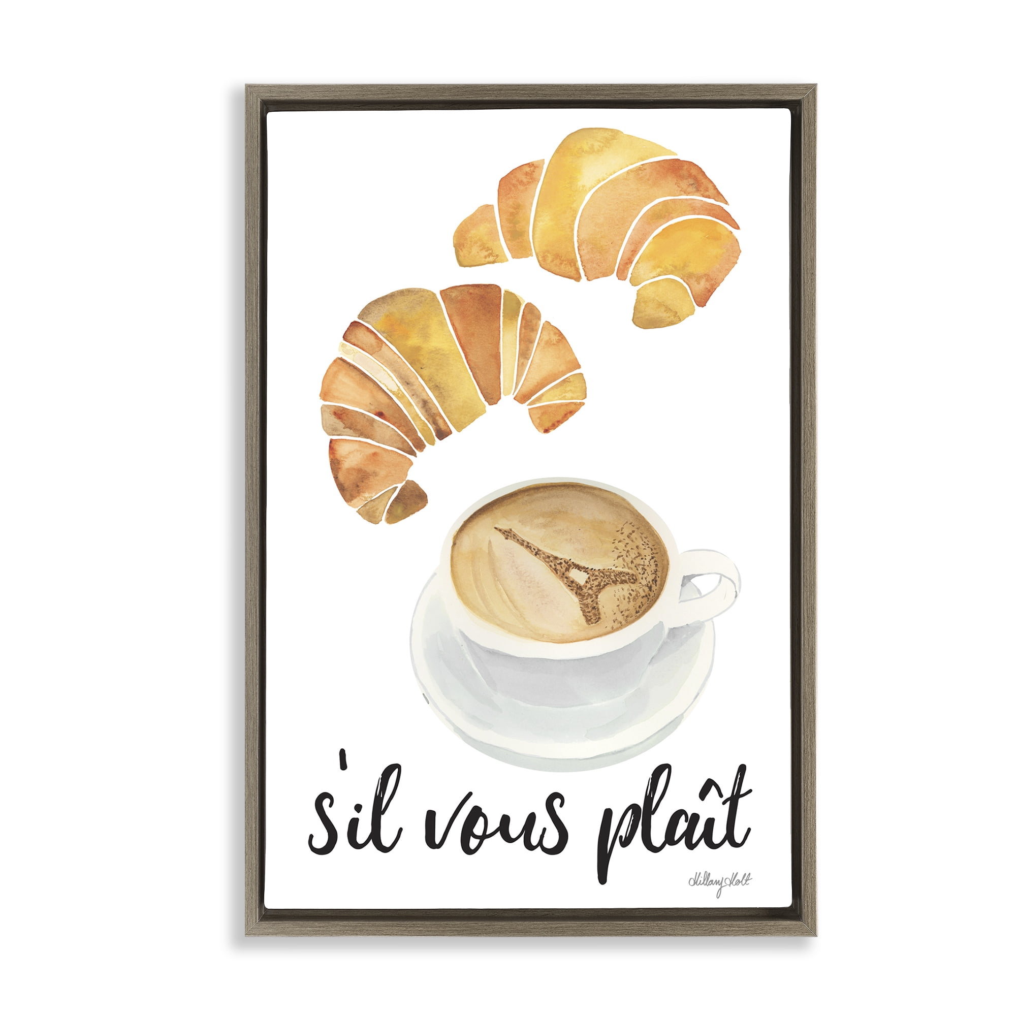 Stupell Industries Paris Croissant and Coffee Brown Framed Floater Canvas Wall Art, design by Hillary Holt