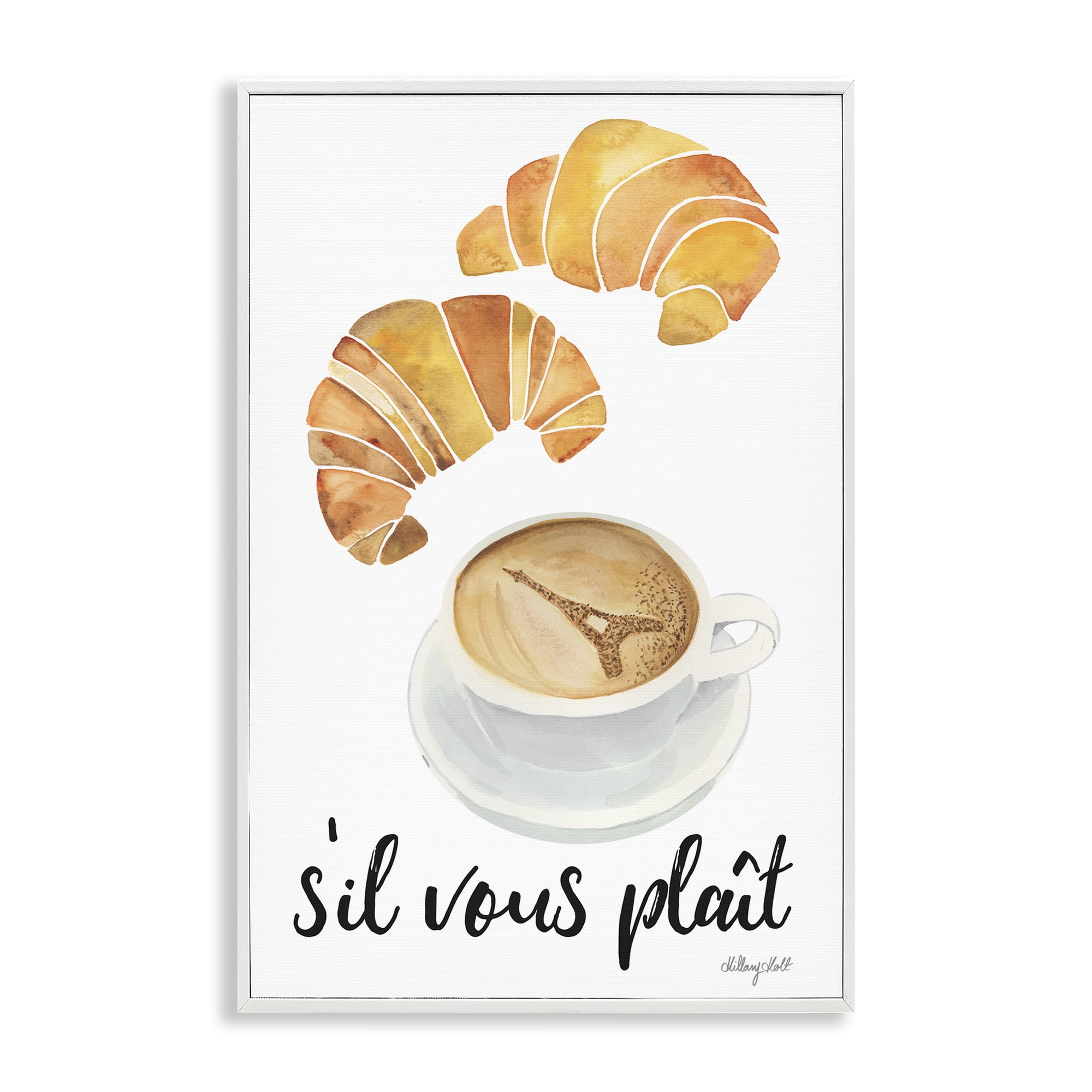 Stupell Industries Paris Croissant and Coffee White Framed Giclee Art, design by Hillary Holt