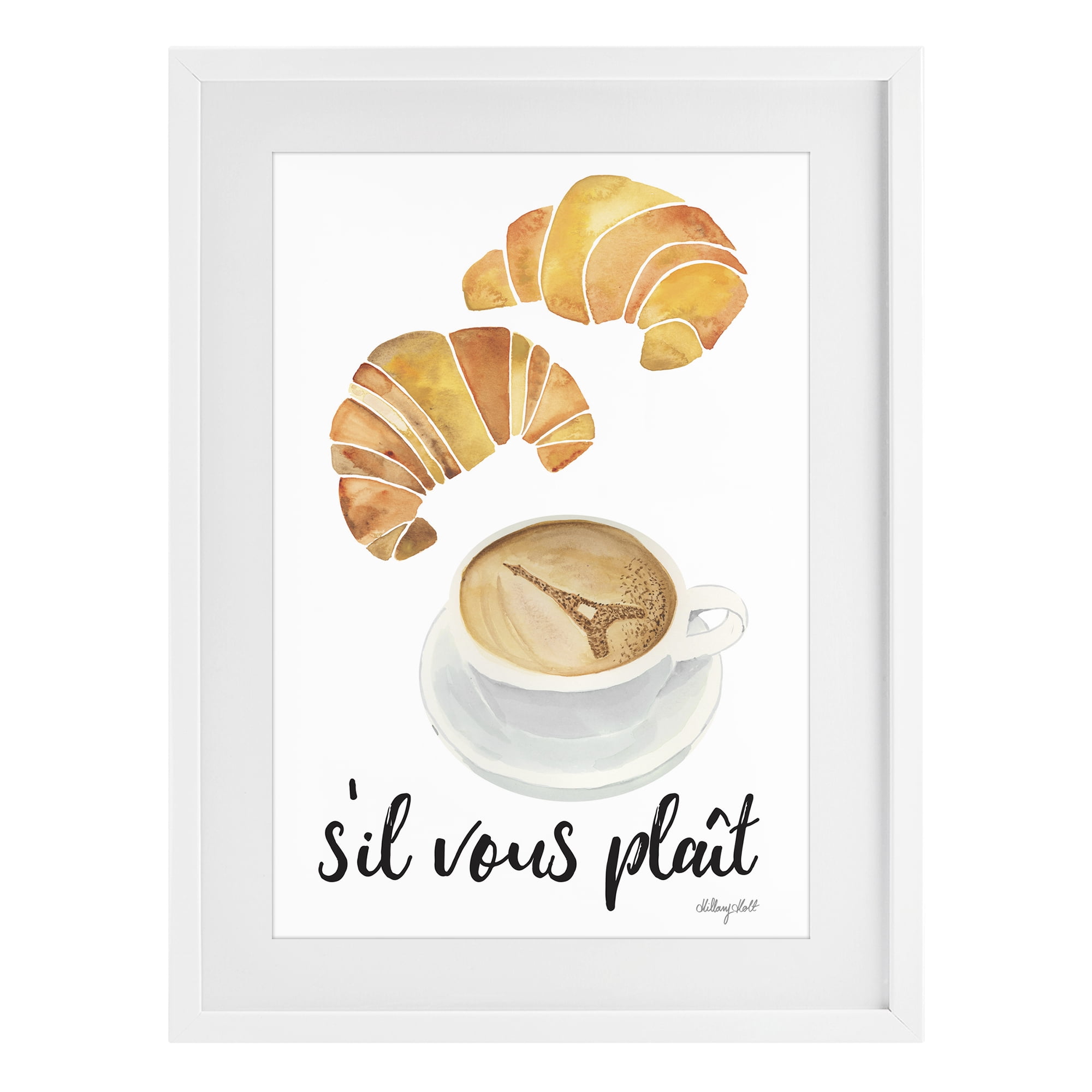 Stupell Industries Paris Croissant and Coffee White Framed Print Under Glass, design by Hillary Holt