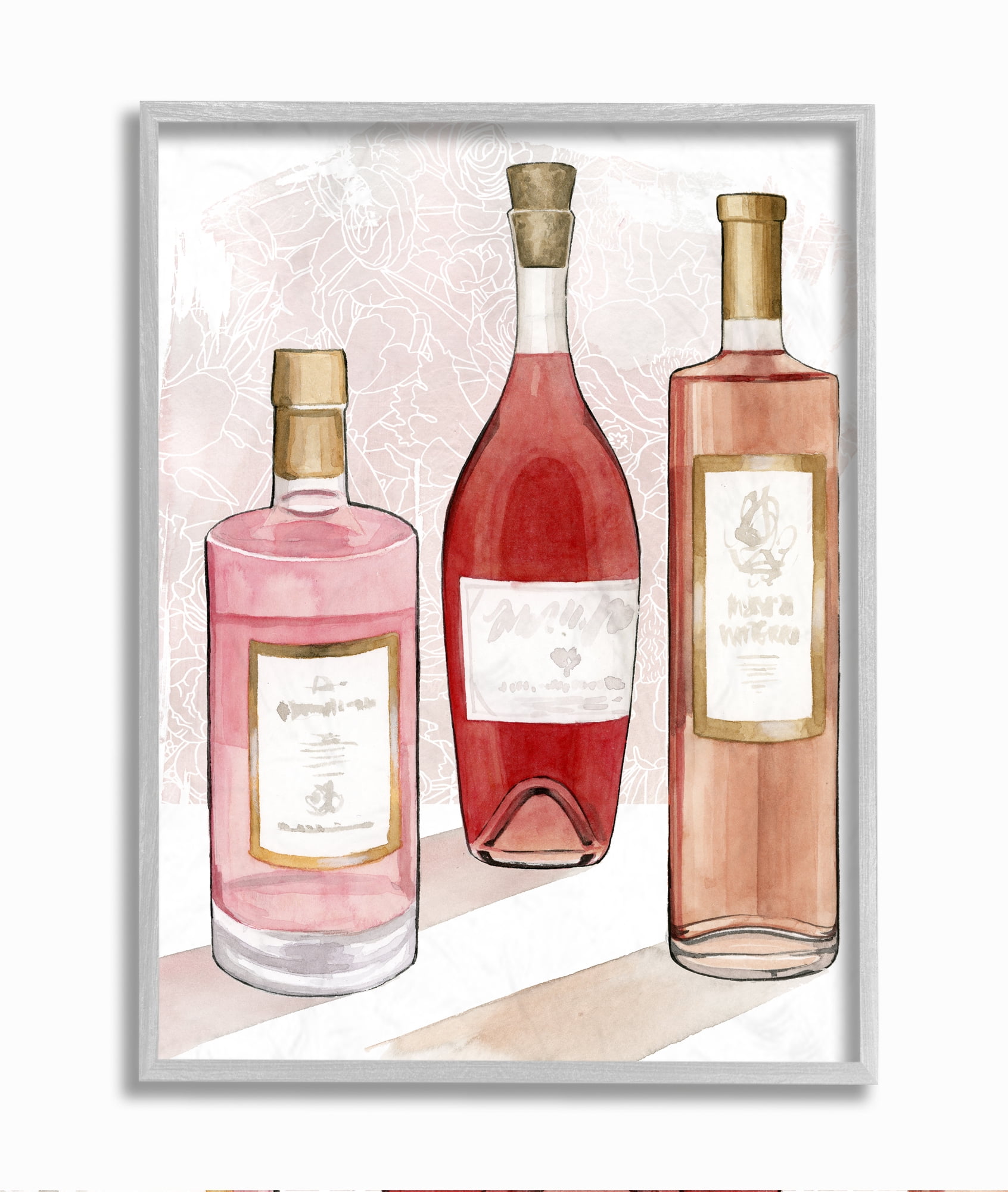 Stupell Industries Paris Drinks Red Pink Watercolor Painting Framed Wall Art by Grace Popp, 11" x 14", Gray Framed
