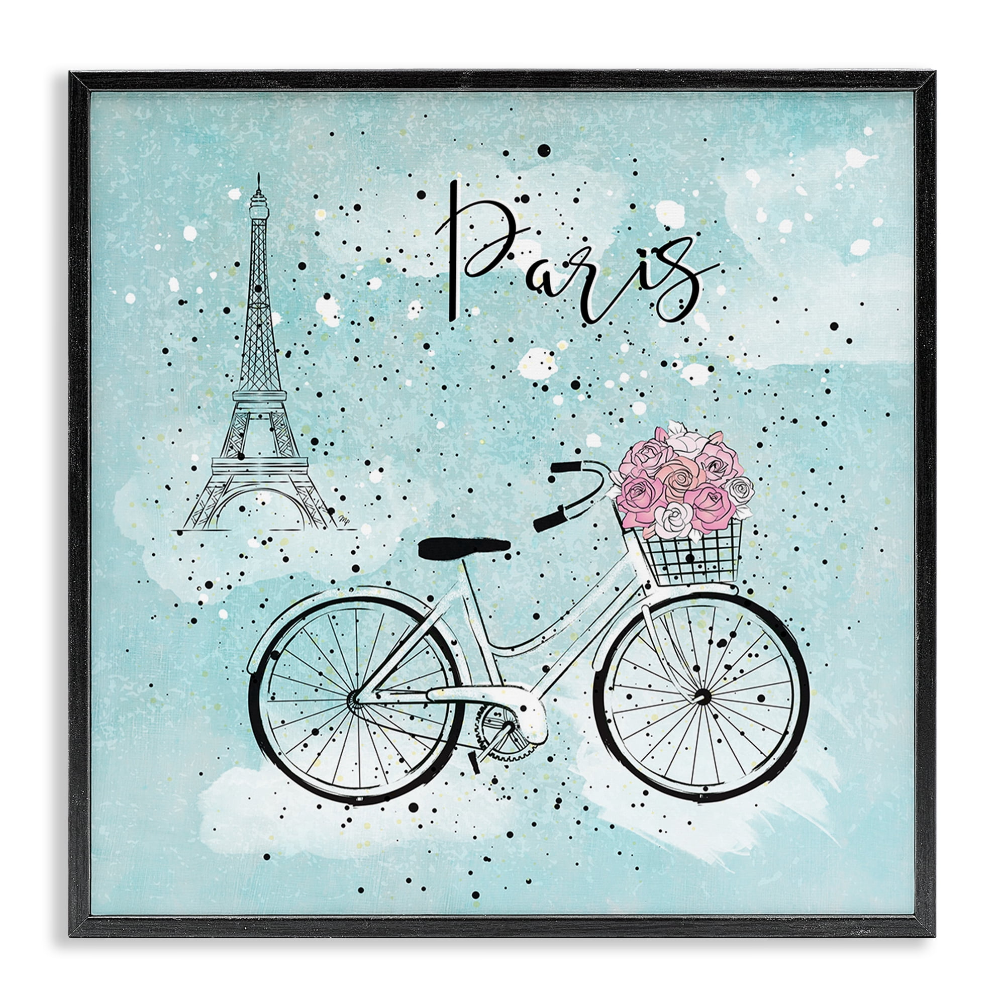 Stupell Industries Paris Floral Bicycle Town & City Painting Black Framed Art Print Wall Art, 24 x 24