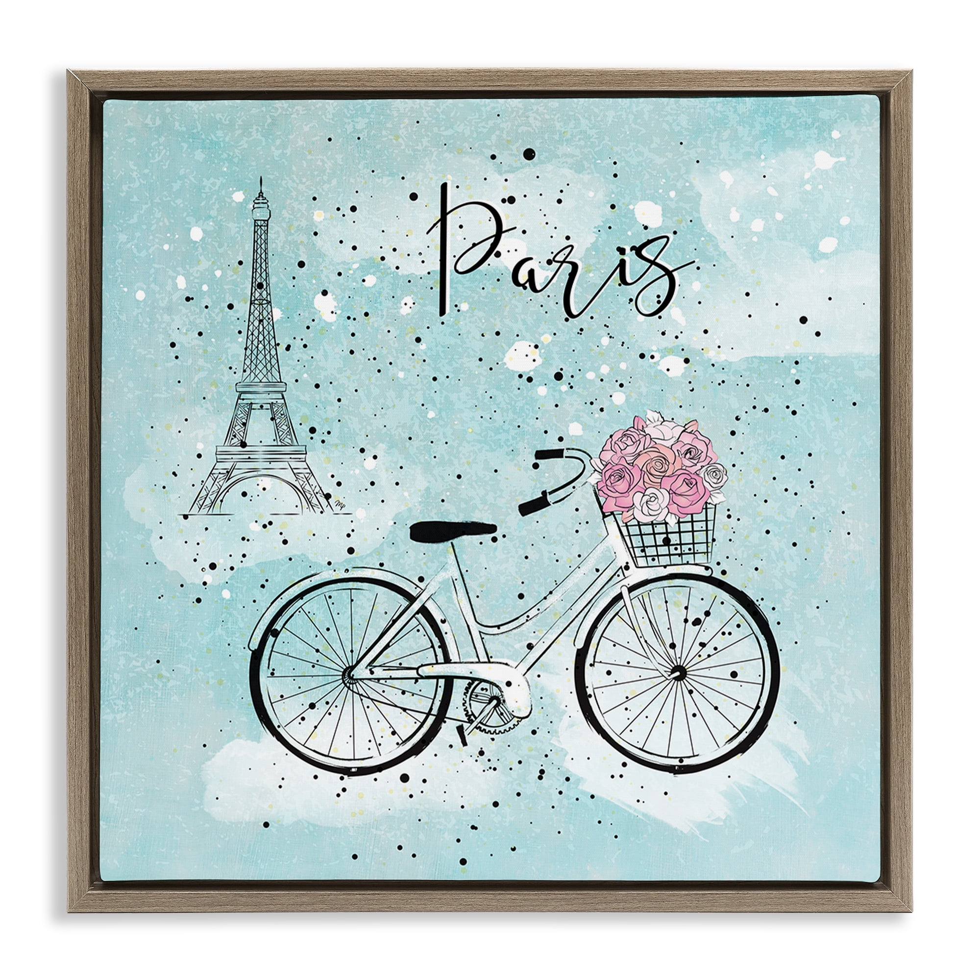 Stupell Industries Paris Floral Bicycle Town & City Painting Brown Floater Framed Art Print Wall Art, 25 x 25