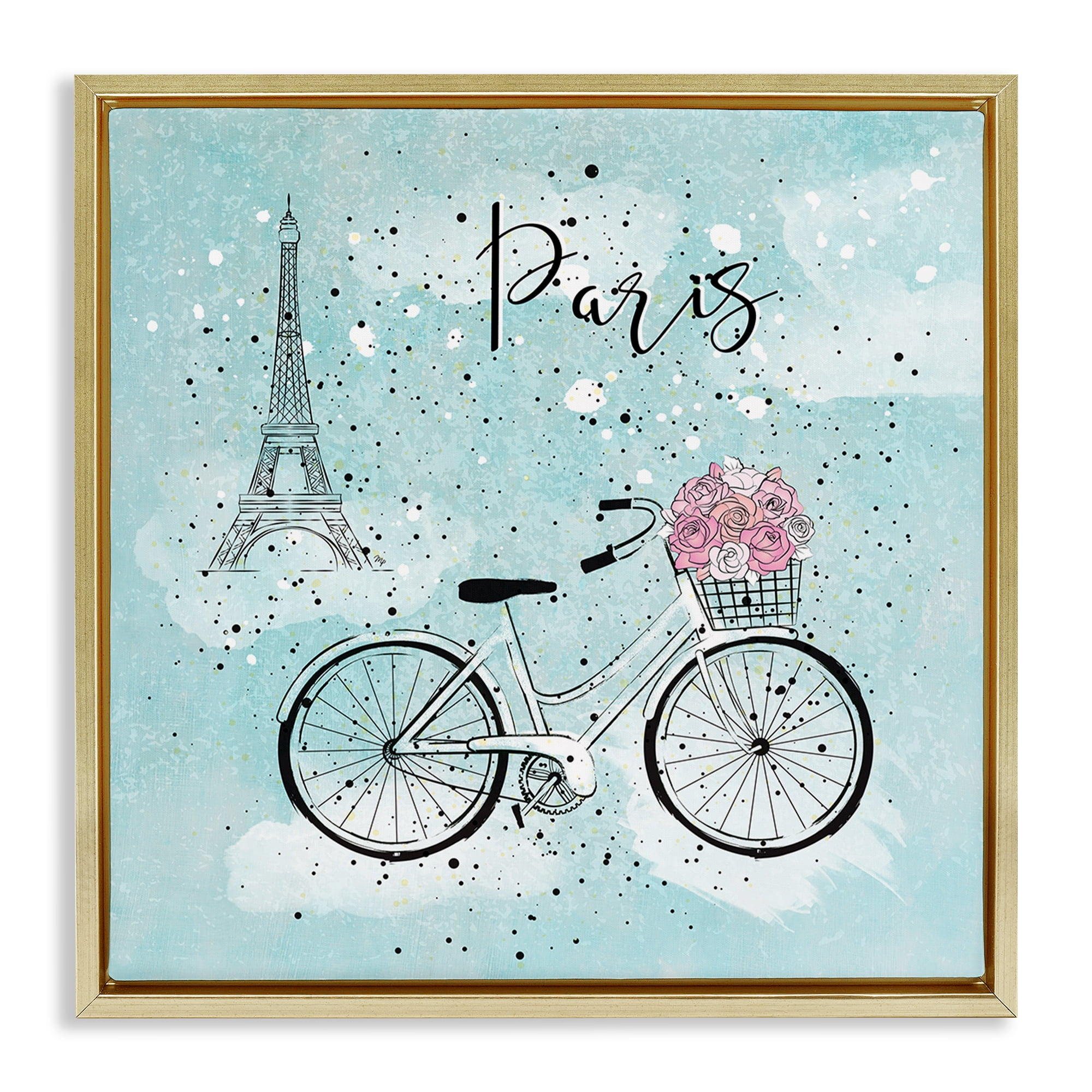 Stupell Industries Paris Floral Bicycle Town & City Painting Gold Floater Framed Art Print Wall Art, 25 x 25