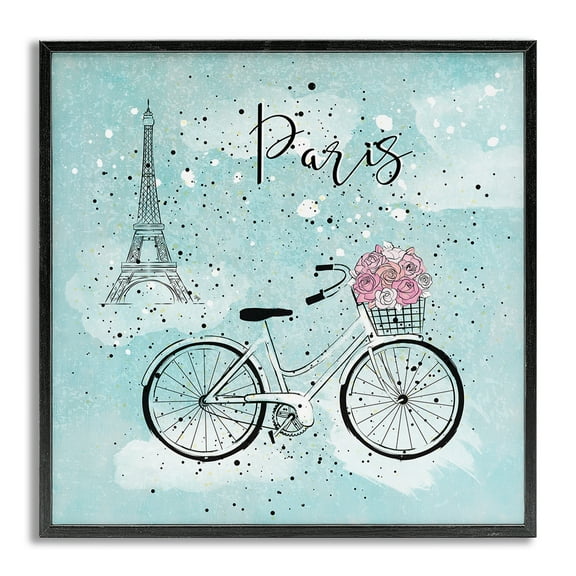 Stupell Industries Paris Floral Bicycle Town & City Painting Gray Framed Art Print Wall Art, 12 x 12