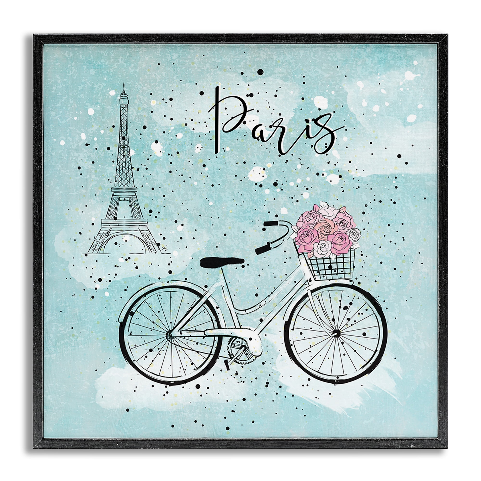 Stupell Industries Paris Floral Bicycle Town & City Painting Gray Framed Art Print Wall Art, 17 x 17