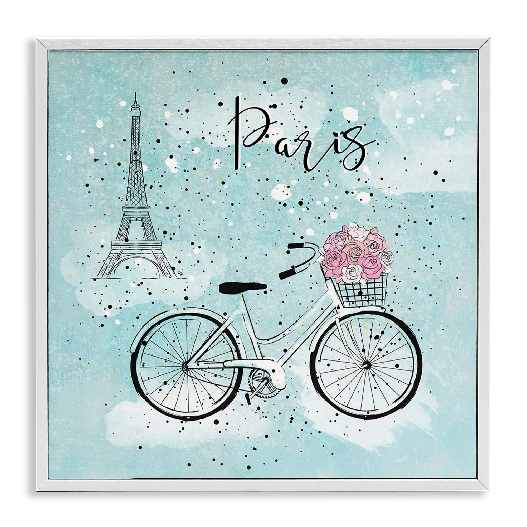 Stupell Industries Paris Floral Bicycle Town & City Painting White Framed Art Print Wall Art, 17 x 17