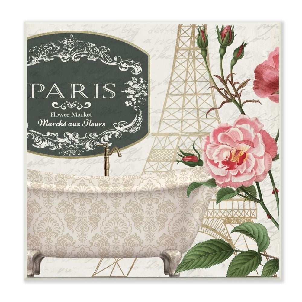 Stupell Industries Paris Flower Market Bath Tub Design Graphic Art Unframed Art Print Wall Art, 12x12, by Kim Allen