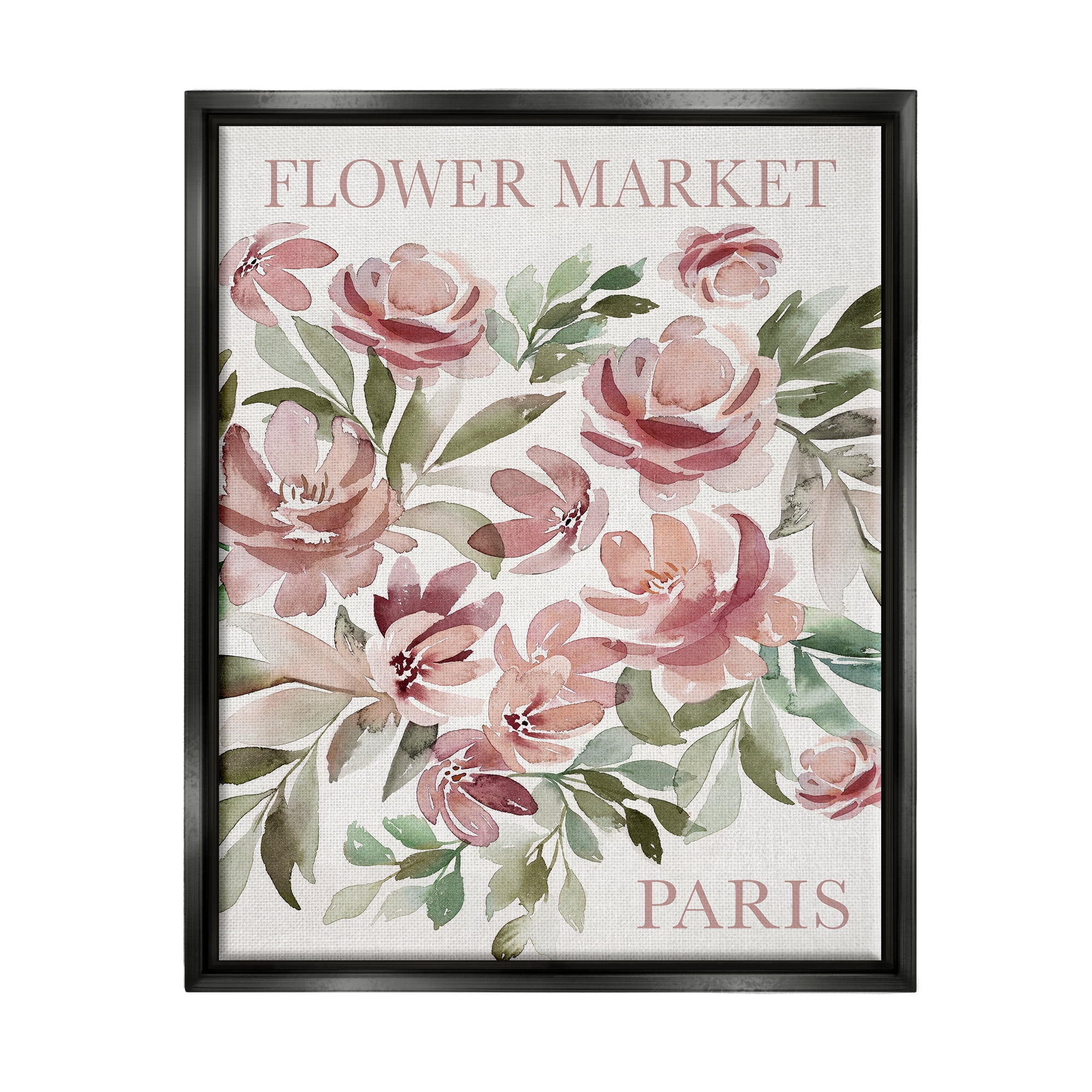 Stupell Industries Paris Flower Market Botanical & Floral Painting Black Floater Framed Canvas Art Print Wall Art, 25 x 31