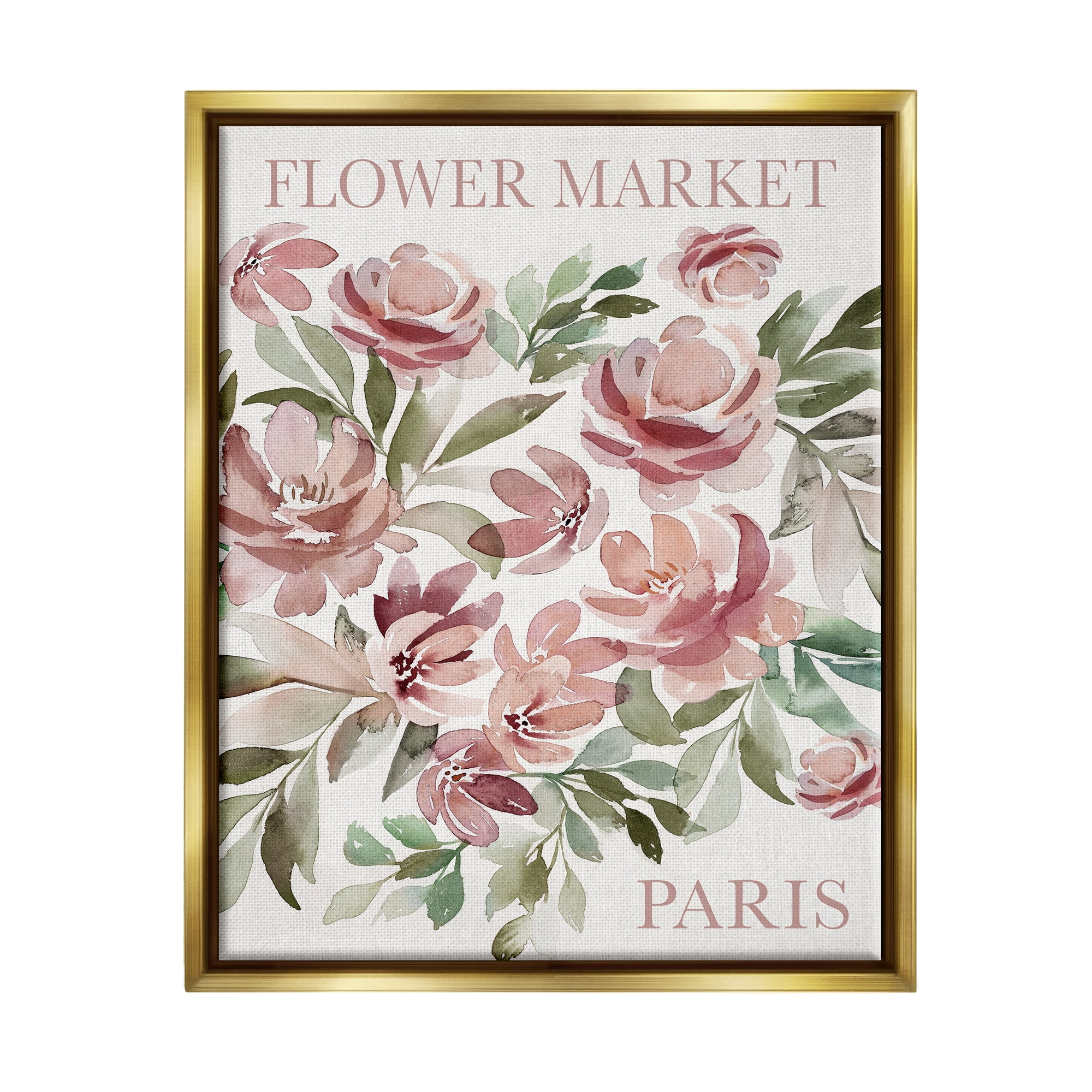 Stupell Industries Paris Flower Market Botanical & Floral Painting Gold Floater Framed Canvas Art Print Wall Art, 17 x 21