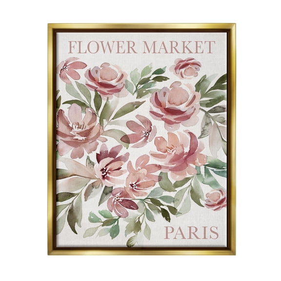 Stupell Industries Paris Flower Market Botanical & Floral Painting Gold Floater Framed Canvas Art Print Wall Art, 25 x 31