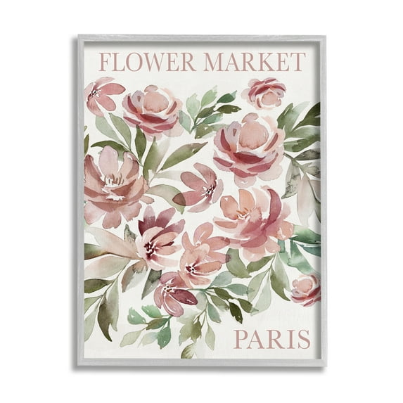 Stupell Industries Paris Flower Market Botanical & Floral Painting Gray Framed Art Print Wall Art, 24 x 30