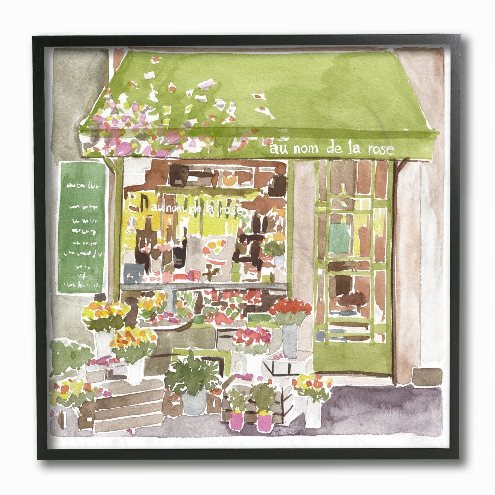 Stupell Industries Paris Flower Shop Green Watercolor Painting Black Framed Art Print Wall Art, 12x12, by Melissa Wang