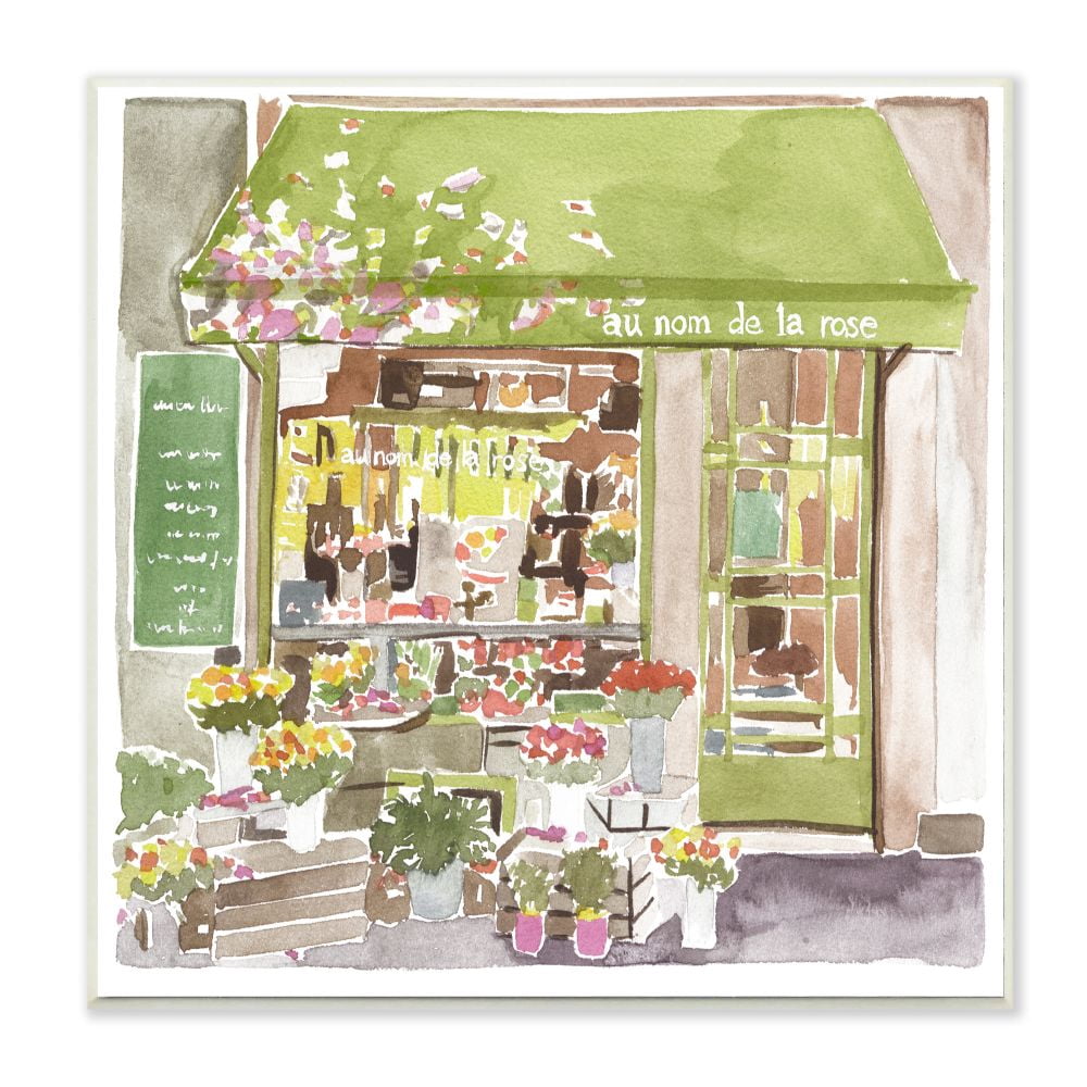 Stupell Industries Paris Flower Shop Green Watercolor Painting Wall Plaque by Melissa Wang, 12" x 12", Wall Plaque