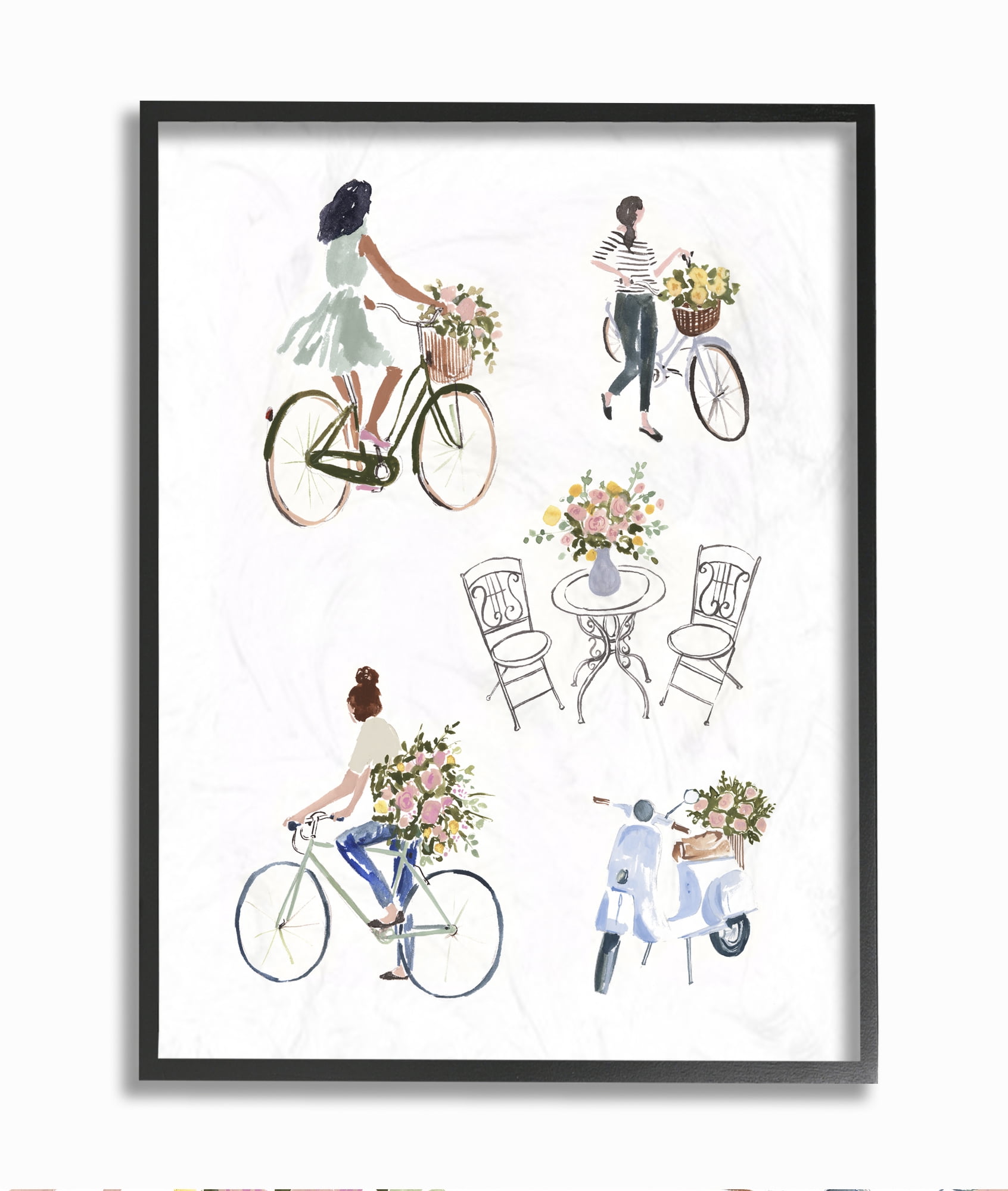 Stupell Industries Paris Flowers And People Watercolor Painting Black Framed Wall Art, 24 x 30, byVictoria Borges