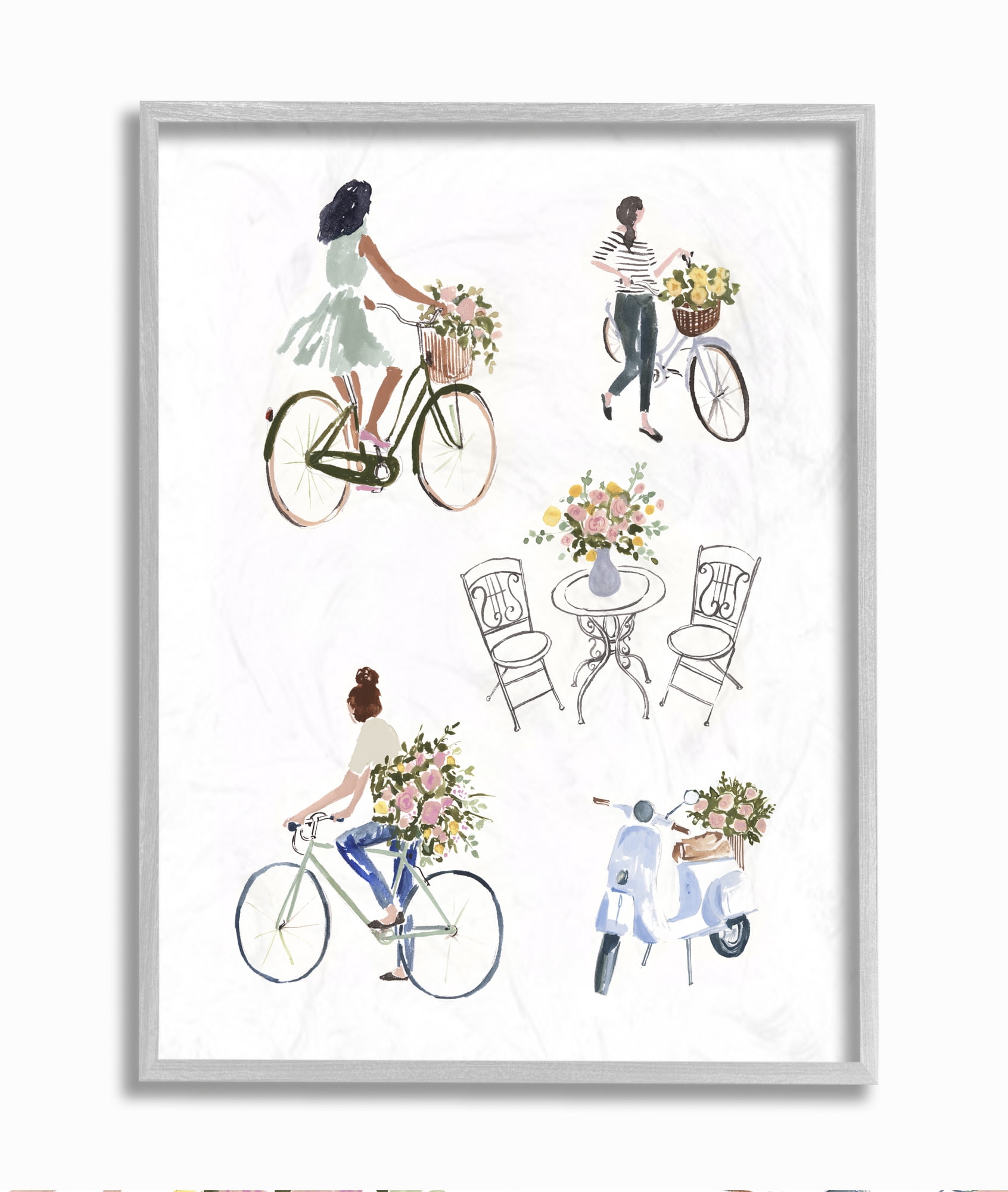 Stupell Industries Paris Flowers And People Watercolor Painting Gray Framed Wall Art, 11 x 14, byVictoria Borges